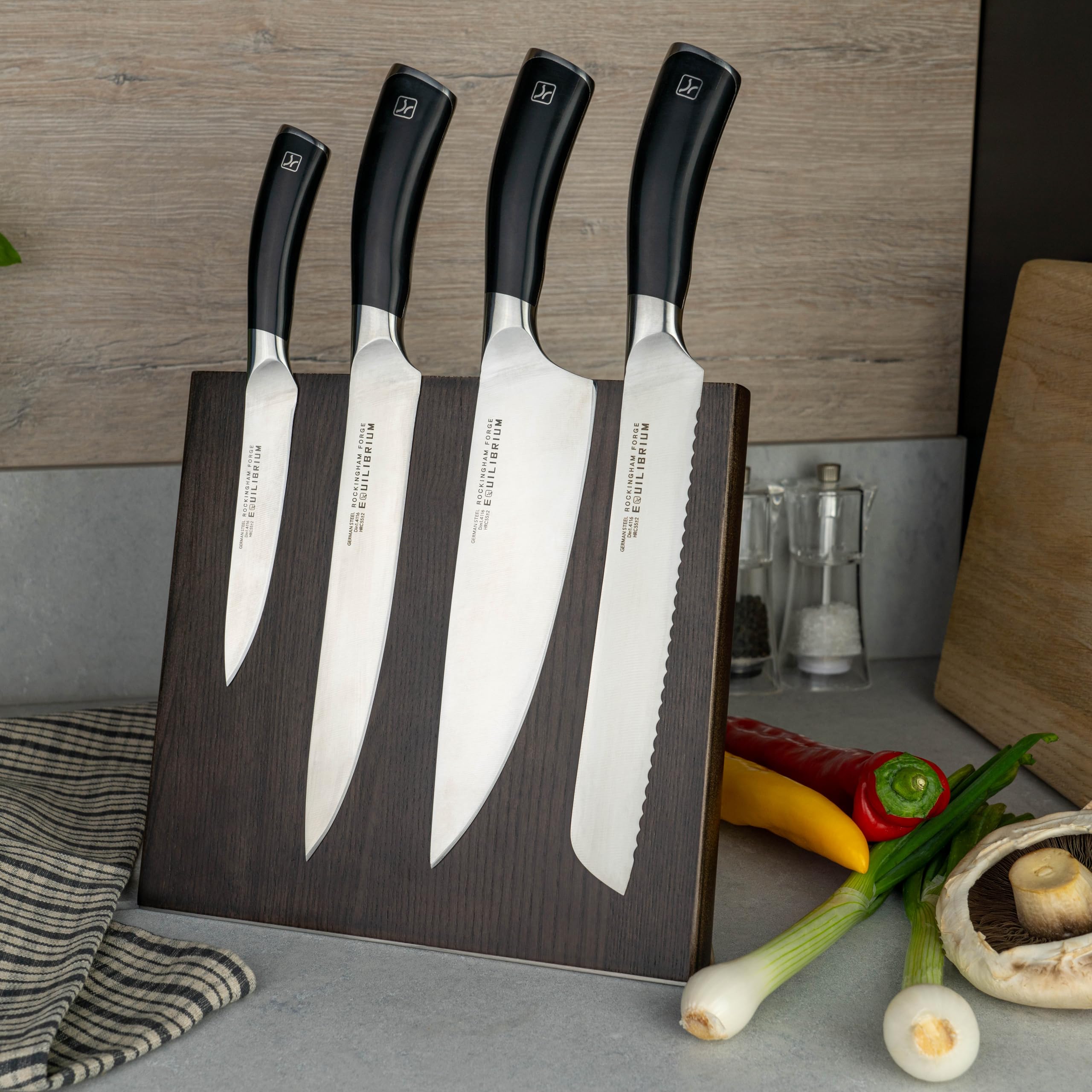 Rockingham Forge RF Magnetischer Messerständer aus Holz Schwarz BLK-ASHL5/BK
