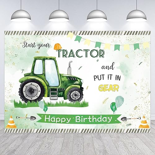 Miniatura 1 de Hilioens Telón de fondo de tractor verde de 5 x 3 pies para niños cumpleaños inicia el tractor y ponlo en marcha decoración de fiesta de primer