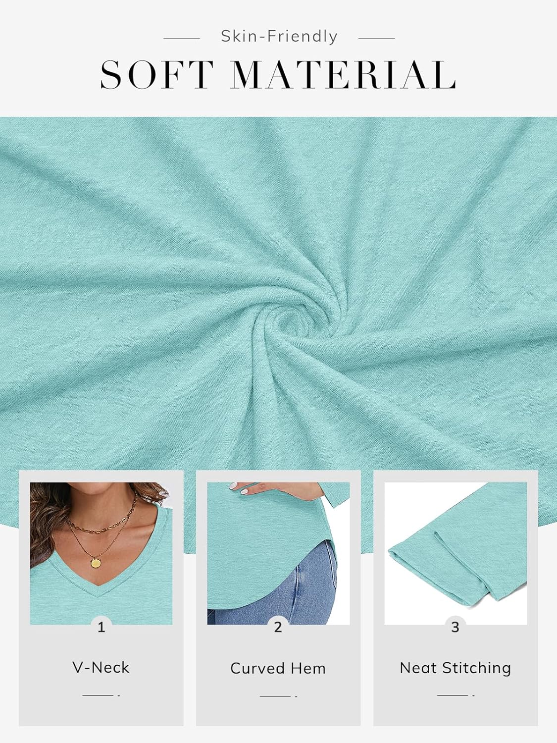 ATHMILE Womens 2026 Fall Long Sleeve Shirts Basic Apparel Shirts Trendy V Neck Tshirt for Women Curved Hem Tops - Image 4