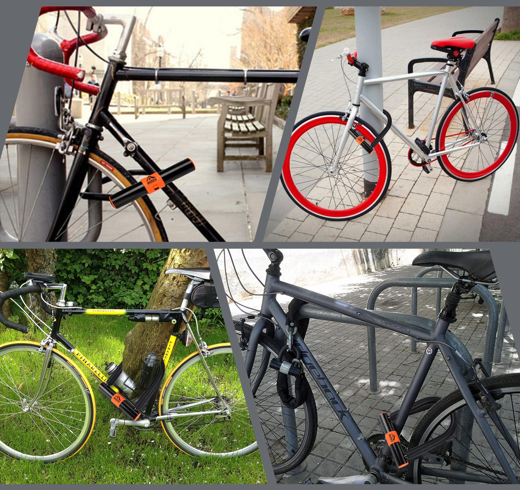 Candado U,Anstore Candado para Bicicleta con Cable, Candado en U con 2 llaves para Bicicleta de Carretera, Bicicleta de Montaña, Bicicleta