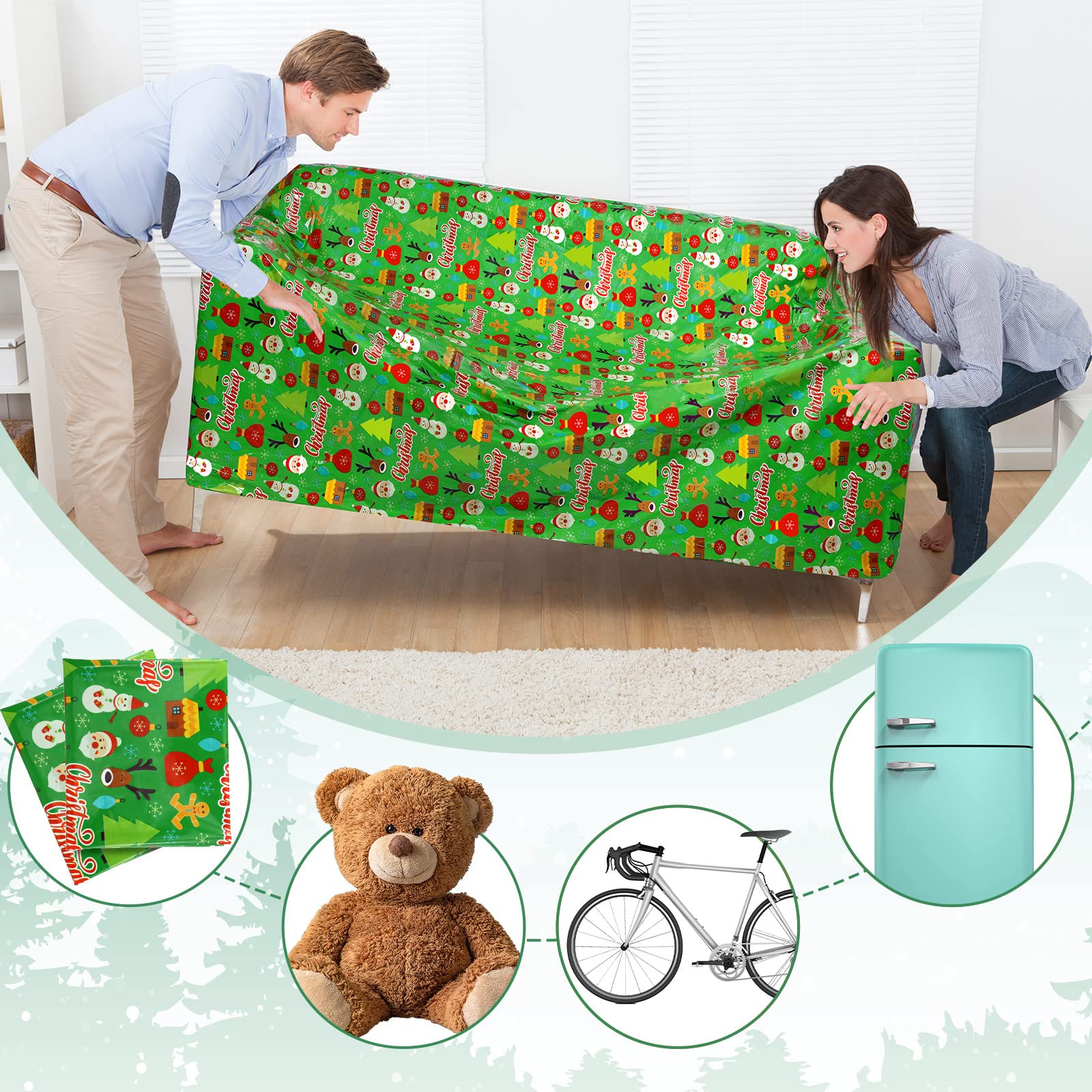 Teling 2-Pack Jumbo Bike Gift Bags - 60" X 80" Extra Large Plastic Christmas Present Bags (Red/Black) - View #10