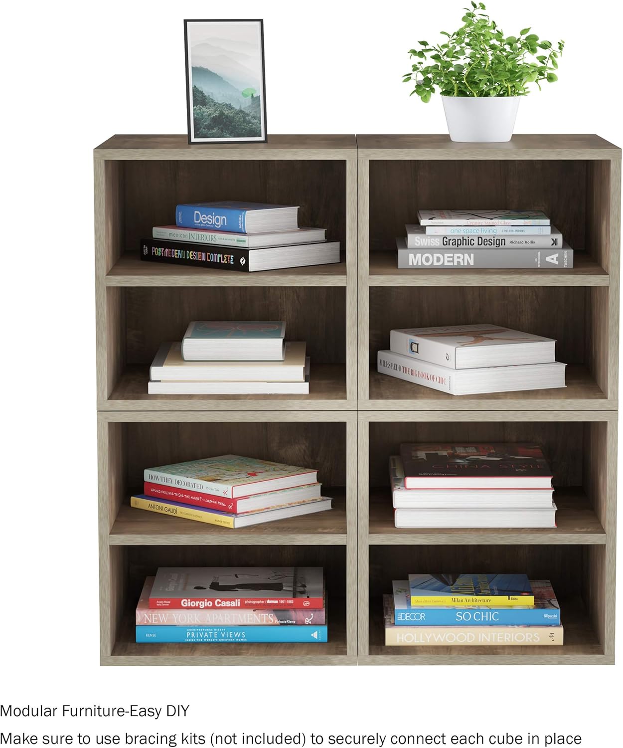 Stackable Cube End Table - Contemporary Minimalist Modular Accent Piece with 2 Shelves for Bedroom, Living Room, or Office by Lavish Home (Gray)