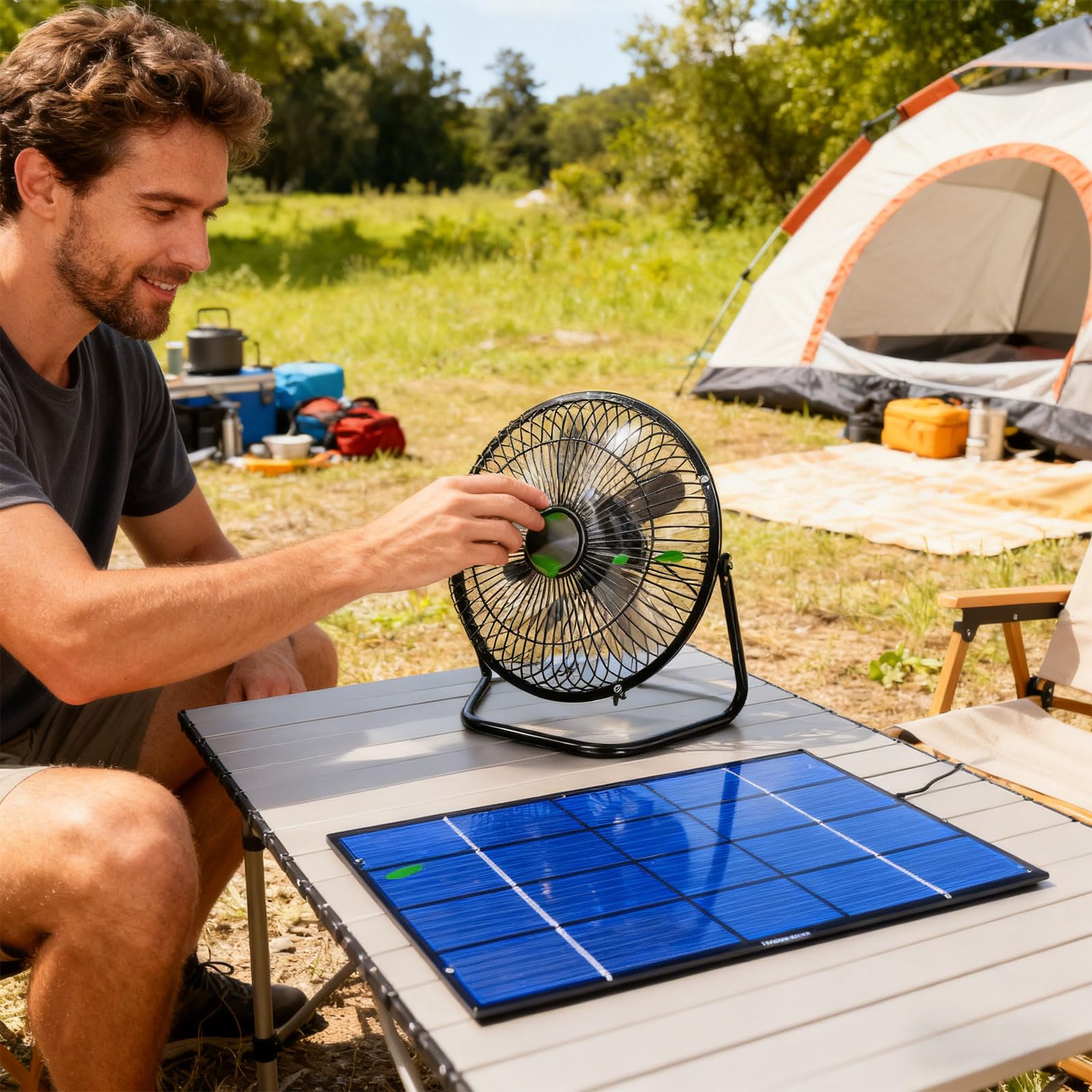 Greabuy Tragbarer 20,3 cm Solar-Lüfter mit 5,5 W effizientem Panel für Outdoor-Abenteuer, Heimgebrauch, Solarventilator