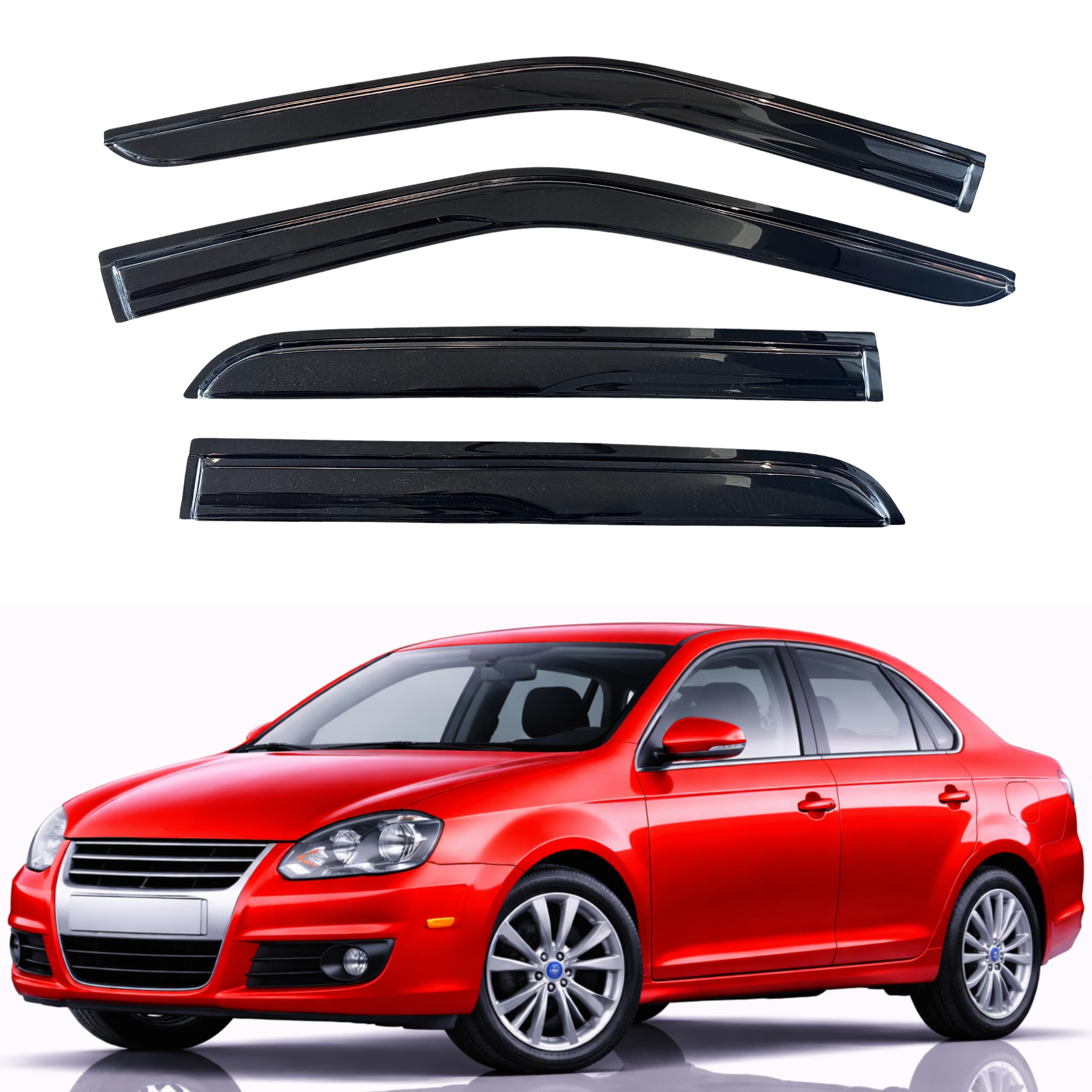 KPY Rain Guards Fit for 2006-2010 Volkswagen Jetta Sedan, Out-Channel Window Visors Vent Wind Deflectors 4PC, Car Accessories for 06-10 VW Jetta Sedan