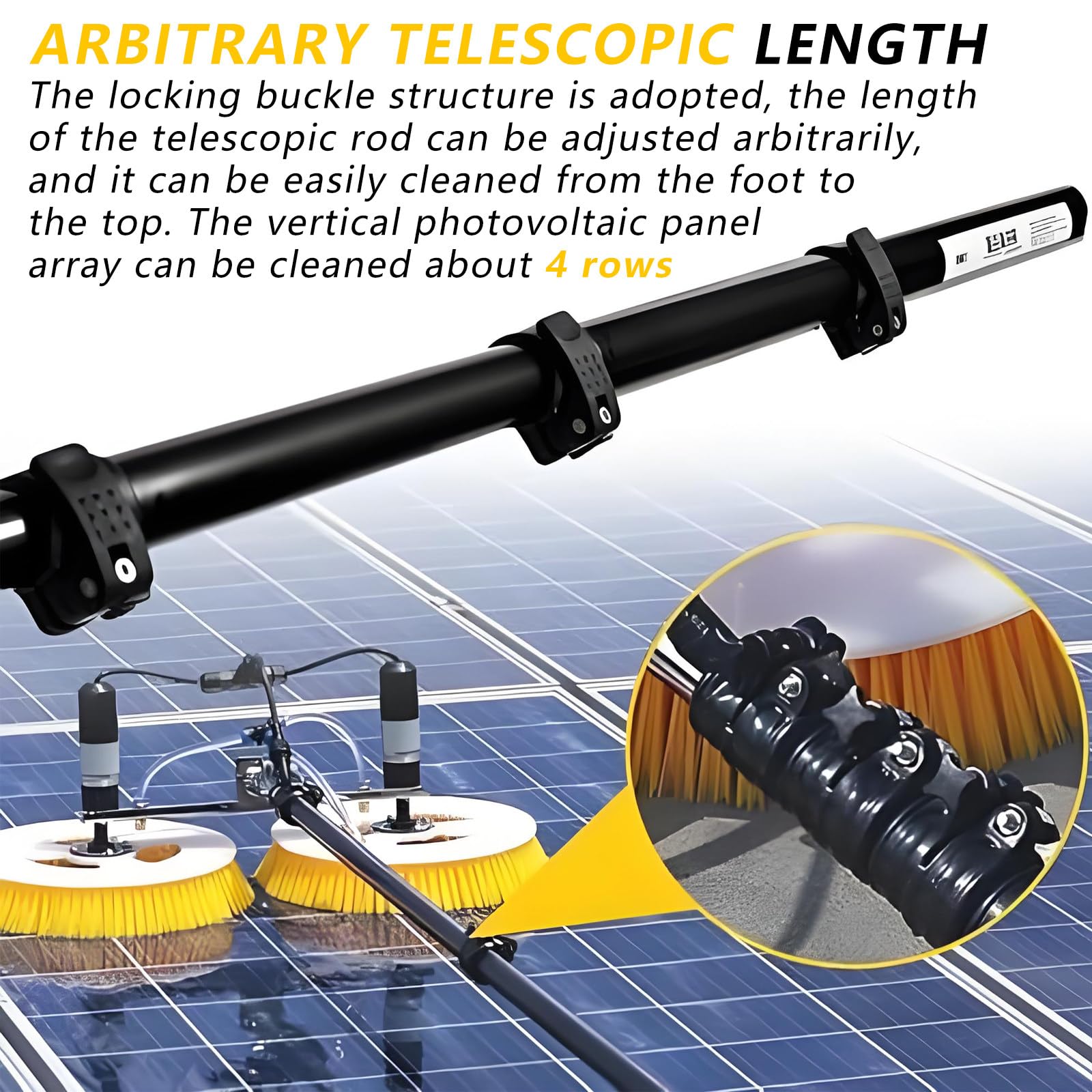 Limpiador de paneles solares, poste telescópico de hasta 18 pies, kit de limpieza de doble disco para mantenimiento de paneles fotovoltaicos y ventanas