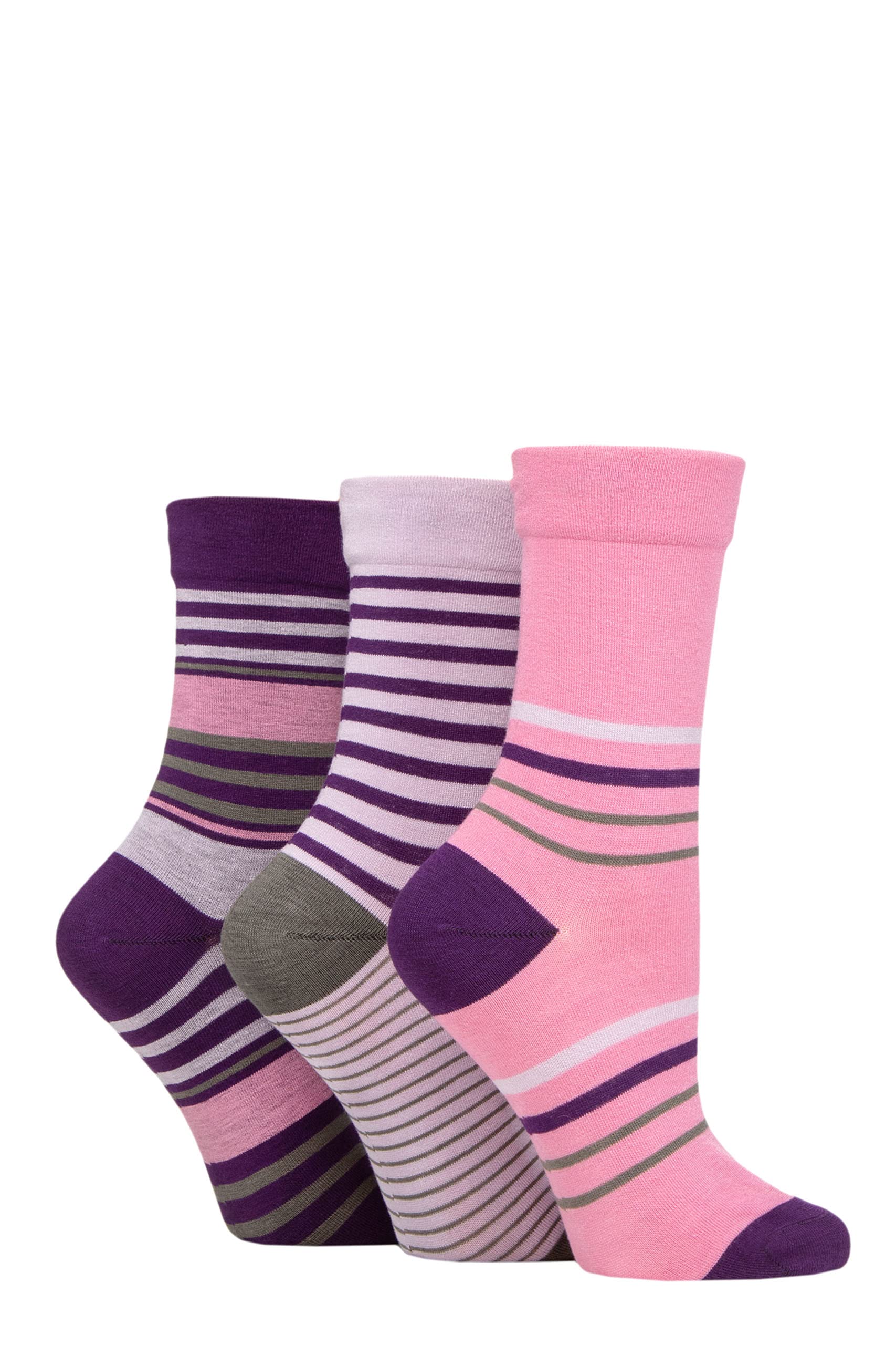 SockShopLadies Gentle Bamboo Socks with Smooth Toe Seams in Plain and Striped Designs Pack of 3