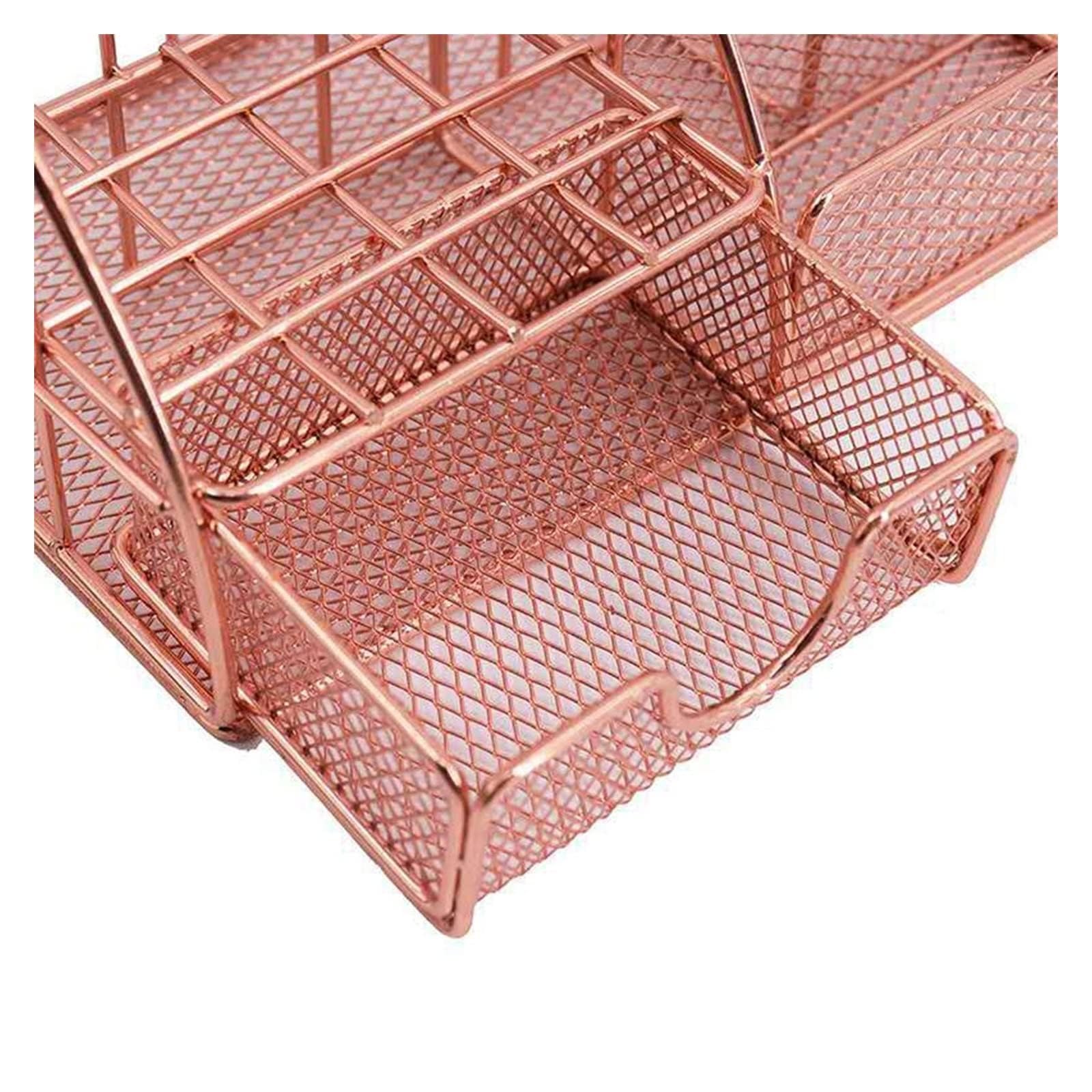 Portapenne da Scrivania con Cassetto, Elegante Organizer in Rete Metallica per Ufficio Domestico, Trucco - Accessori per Ufficio Portapenne,Black