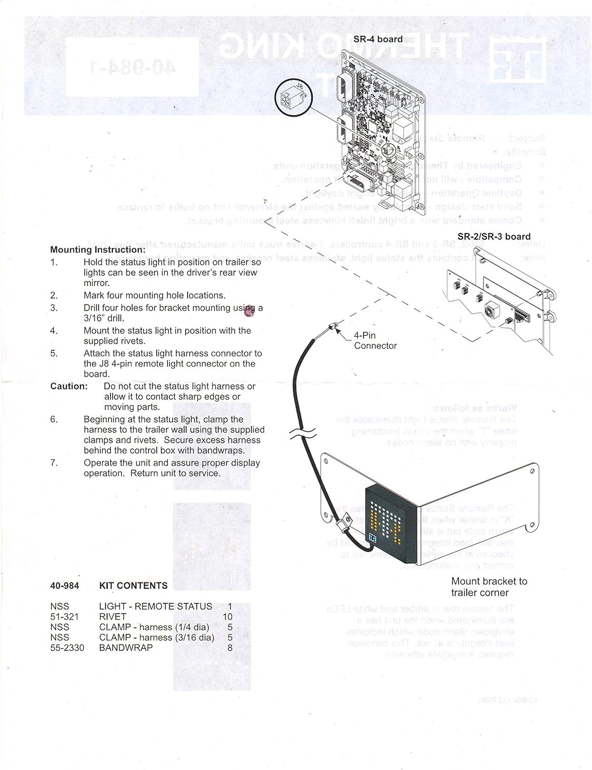 THERMO KING KIT DISPLAY LIGHT STATUS REEFER UNIT Indicator Light SB SSR SR+ Commercial Truck