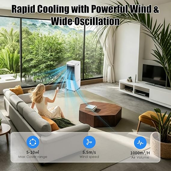 Portable Air Conditioner, 3 IN 1 Evaporative Air Cooler Fan with Remote & LED Display, 3 Speeds, 4 Modes, 12L Tank, 2Ice Packs, 7.5H Timer for Home Bedroom Office