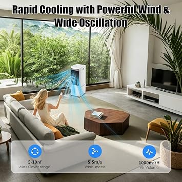 Portable Air Conditioner, 3 IN 1 Evaporative Air Cooler Fan with Remote & LED Display, 3 Speeds, 4 Modes, 12L Tank, 2Ice Packs, 7.5H Timer for Home Bedroom Office