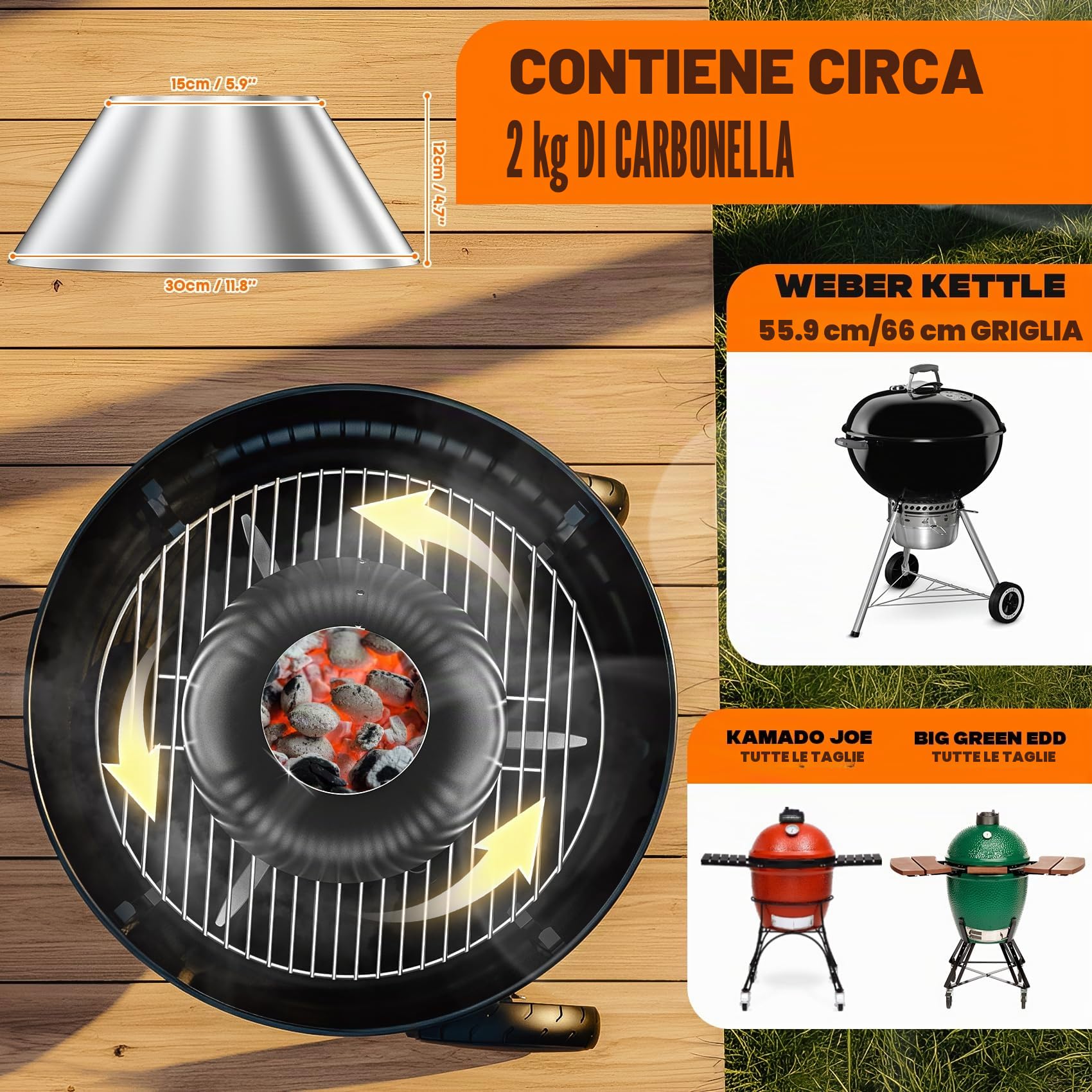 onlyfire Cestello in Acciaio Inox per Carbone per Grigliare Direttamente e Indirettamente nel Barbecue a Sfera per La Griglia del Bollitore Weber e La Griglia a Carbone e Altre Griglia in Ceramica