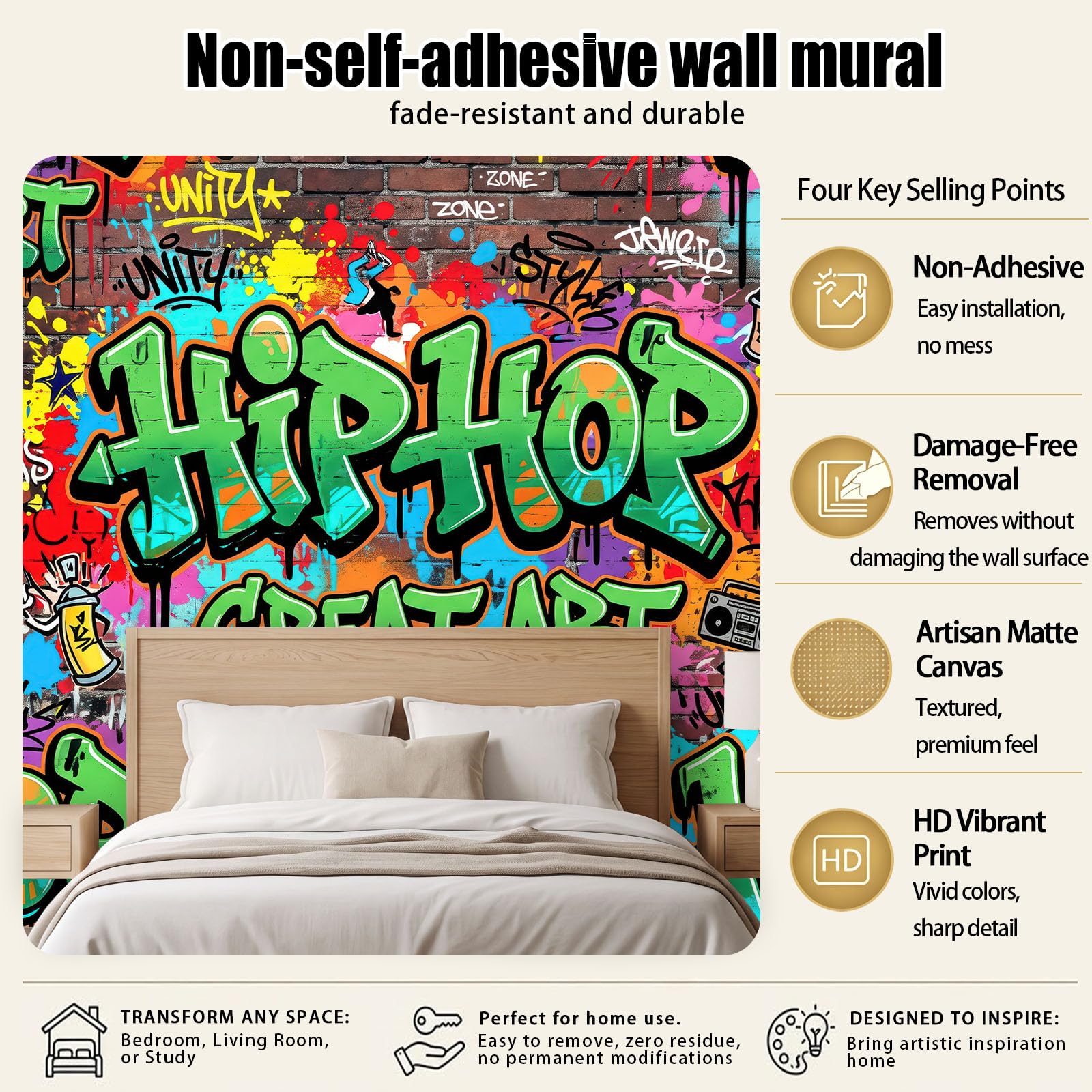 Modern Graffiti Wald Panorama Fototapete 400 x 280 cm, Tintenspritzer Buchstaben Ziegelwand Vlies Tapeten Wandtapete, Bunt Wandbilder Tapete für Wohnzimmer Schlafzimmer Apartment Flur Dekoration