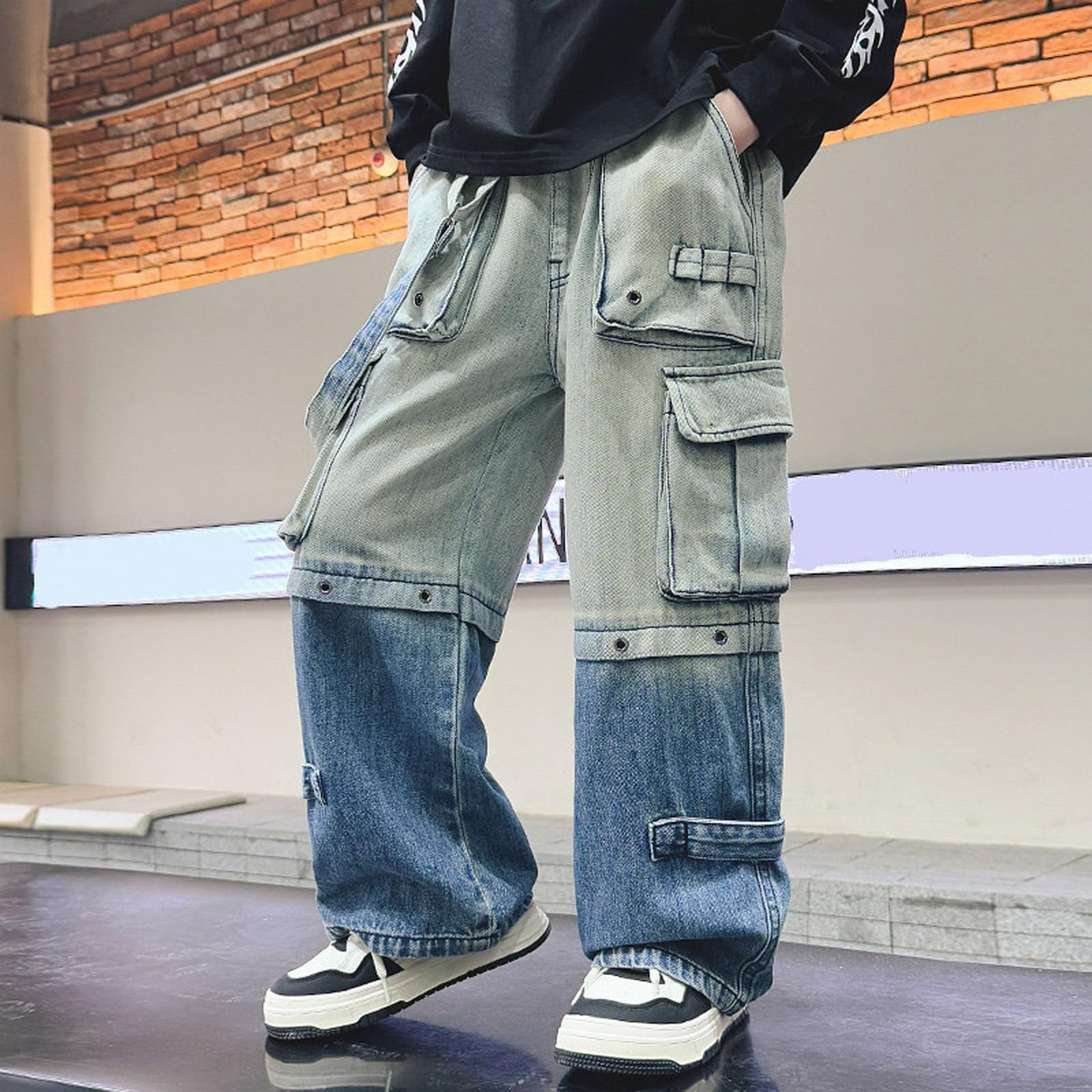 Genérico Vaqueros Niño 4-16 Años Baggy Pantalon Vaquero Adolescentes Chico Cintura Elástica Rectos Cómodos Hippies Streetwear Jeans Pantalones Vaqueros Cargo Denim Loose Primavera 2026