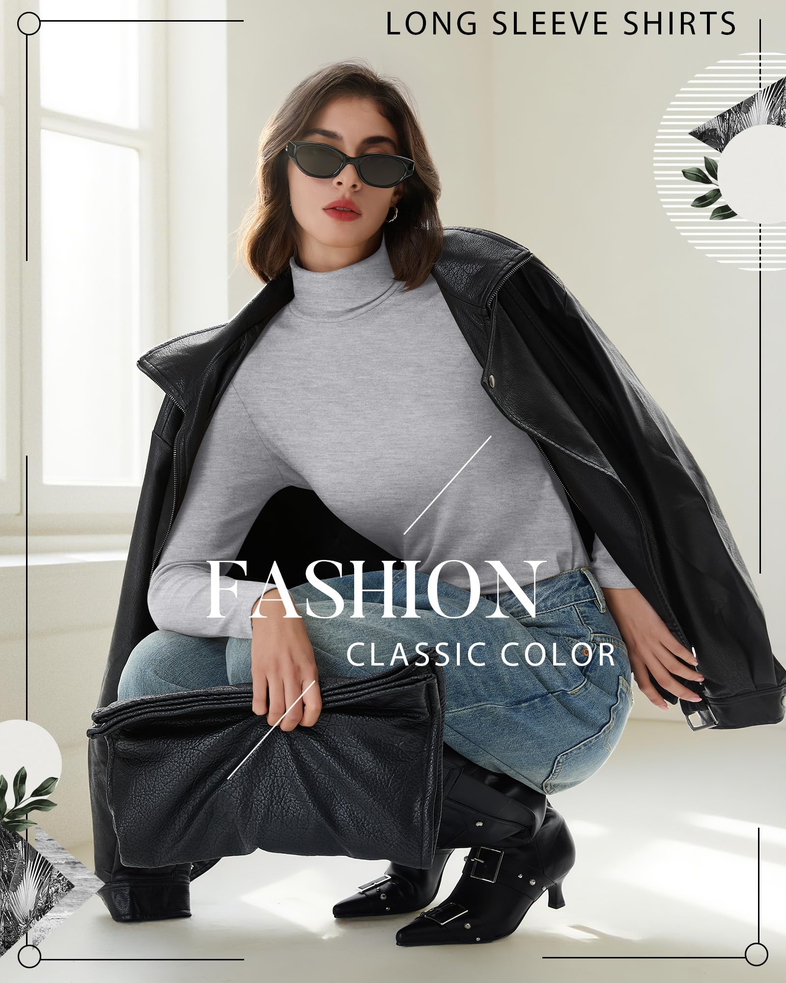 Neer Confezione da 3 Maglie Collo Alto Maniche Lunghe Cotone Donna Intimo Termico Strato Base Camicie Maglioni Autunnali