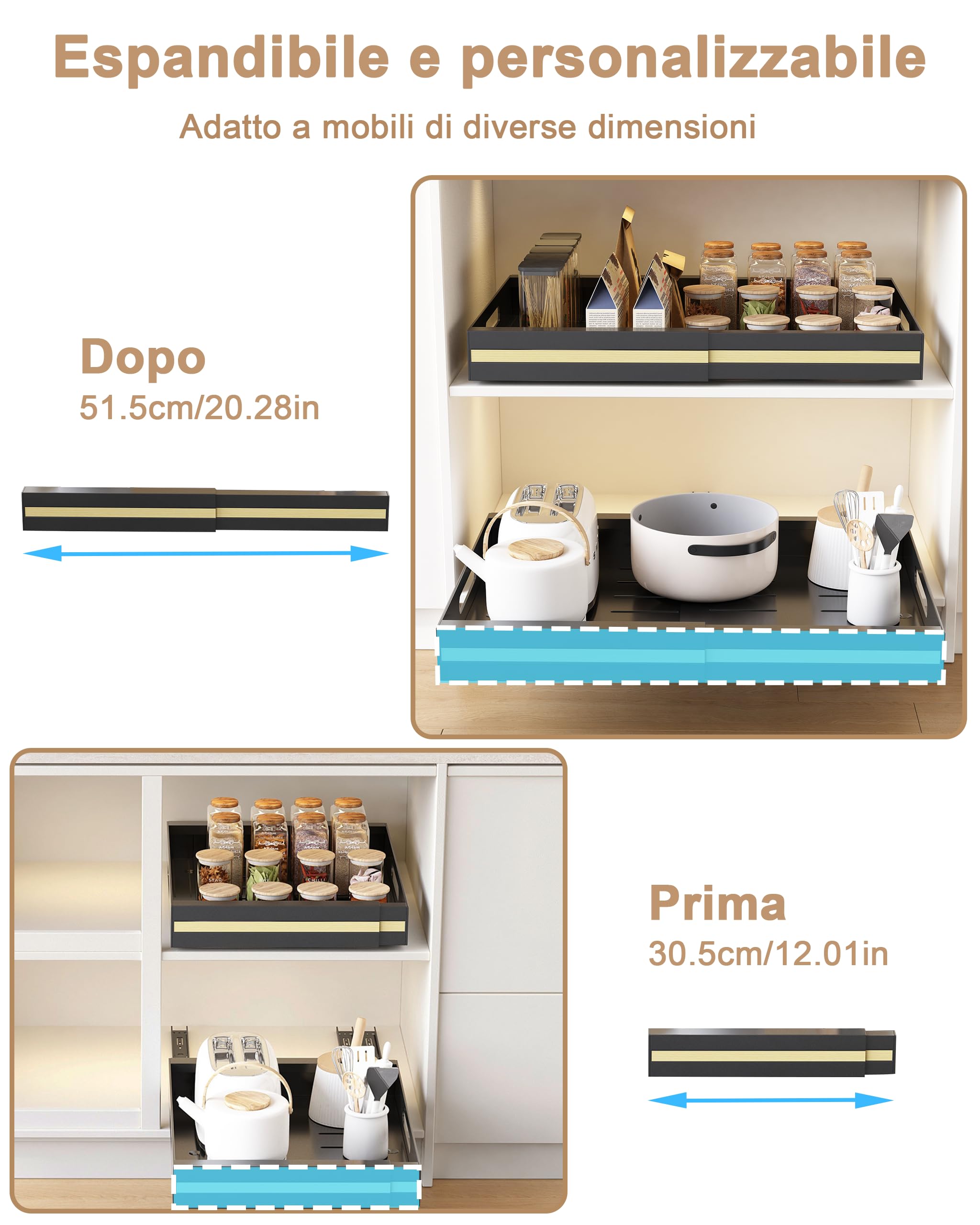 Organizzatori Estraibili Per Armadi - Set 2 Pezzi Regolabile 30.5-51.5cm | Nero - Foto 9