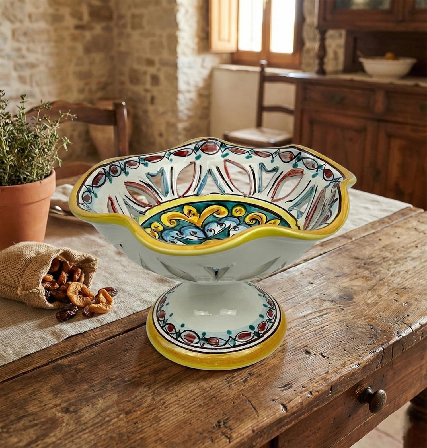Pièce maîtresse surélevée en céramique sicilienne peinte à la main gomes art 5