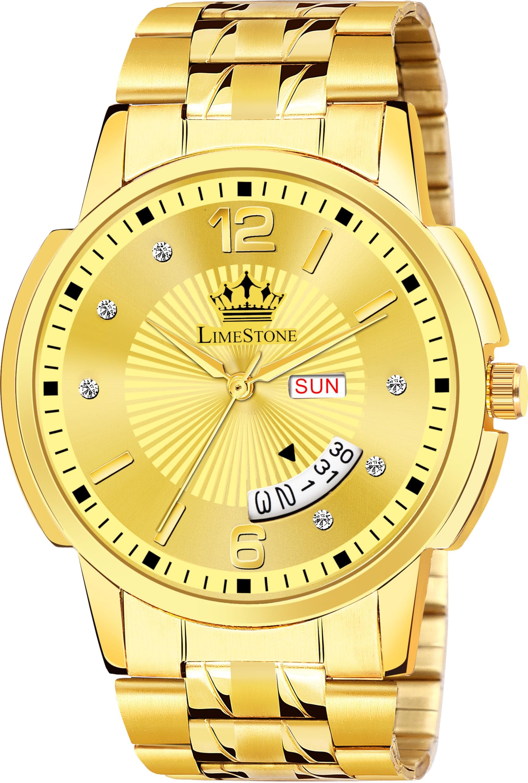LIMESTONE Day & Date Original HMTS Gold Plated Adjsutable HMTS Bracelet Quartz Analog Watch - for Men (Gold) (B0CXP8X3G5) Amazon Price History, Amazon Price Tracker
