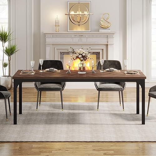 Miniatura 3 de Tribesigns Mesa de comedor de granja para 6-8, 70.9 pulgadas, mesa de cocina rectangular de madera con patas de metal resistentes, mesa de comedor