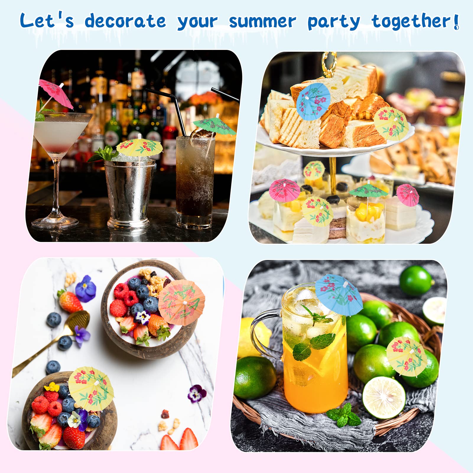 Ombrelli da Cocktail Mini Cocktail Parasols Accessori Decorazione di Bevande e Frutta 144 PCS