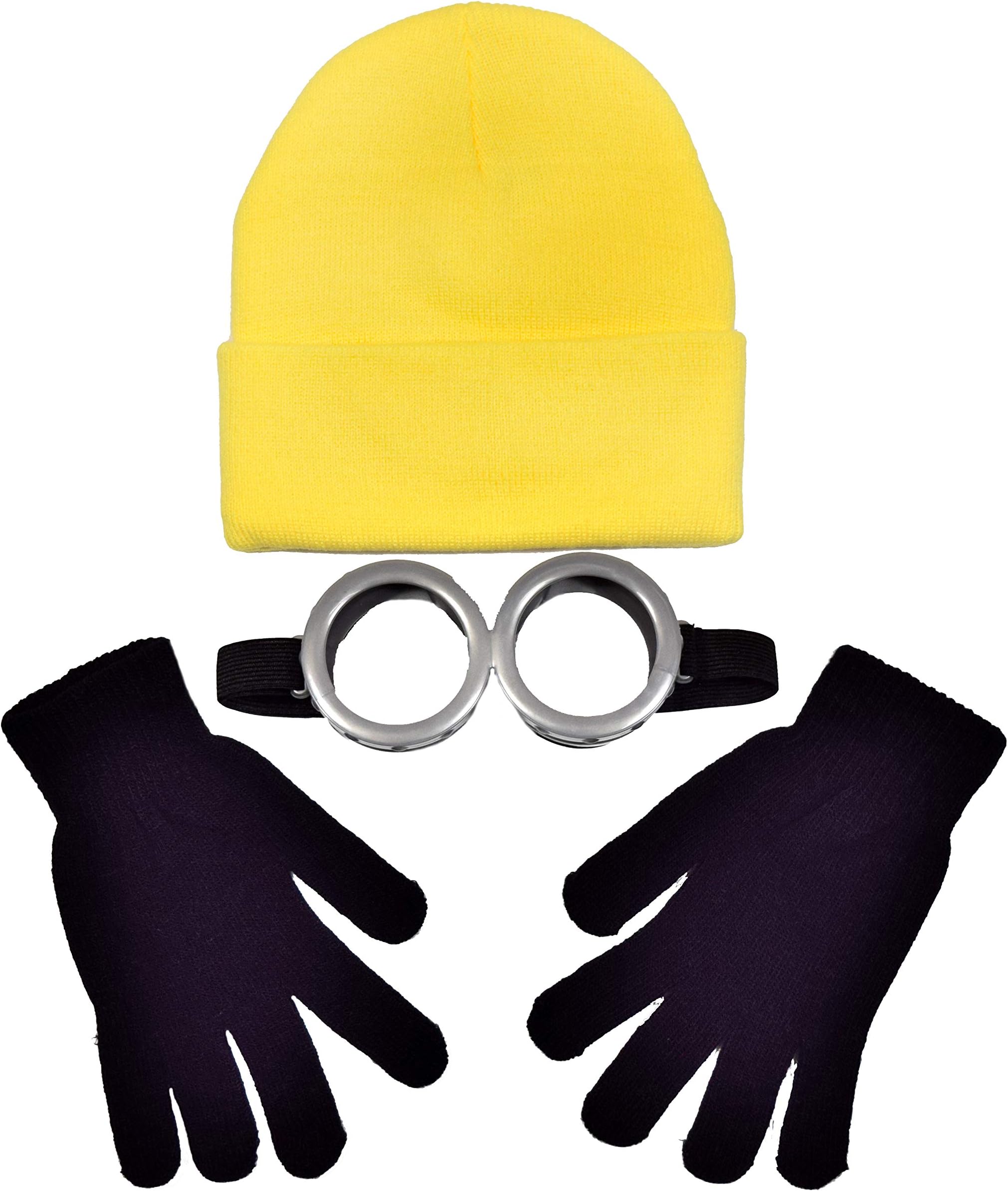 Coconut Creek Kids - Adult Yellow Helper Costume Kit 1 Yellow Beanie, 1 Pair Goggles and 1 Pair Black Gloves