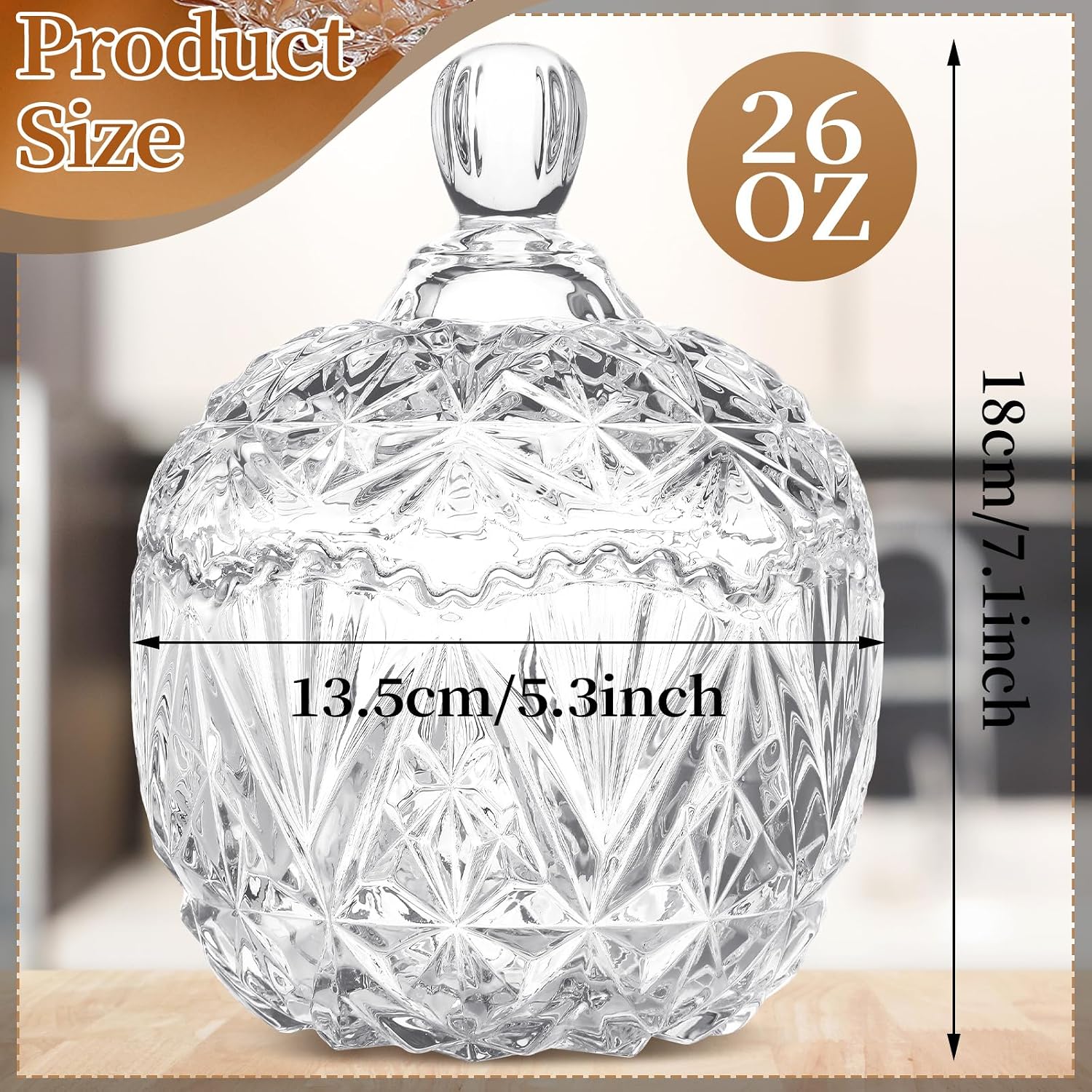 DoubleFill 26 oz Glass Candy Dish with Lid, Crystal, Clear, Classic