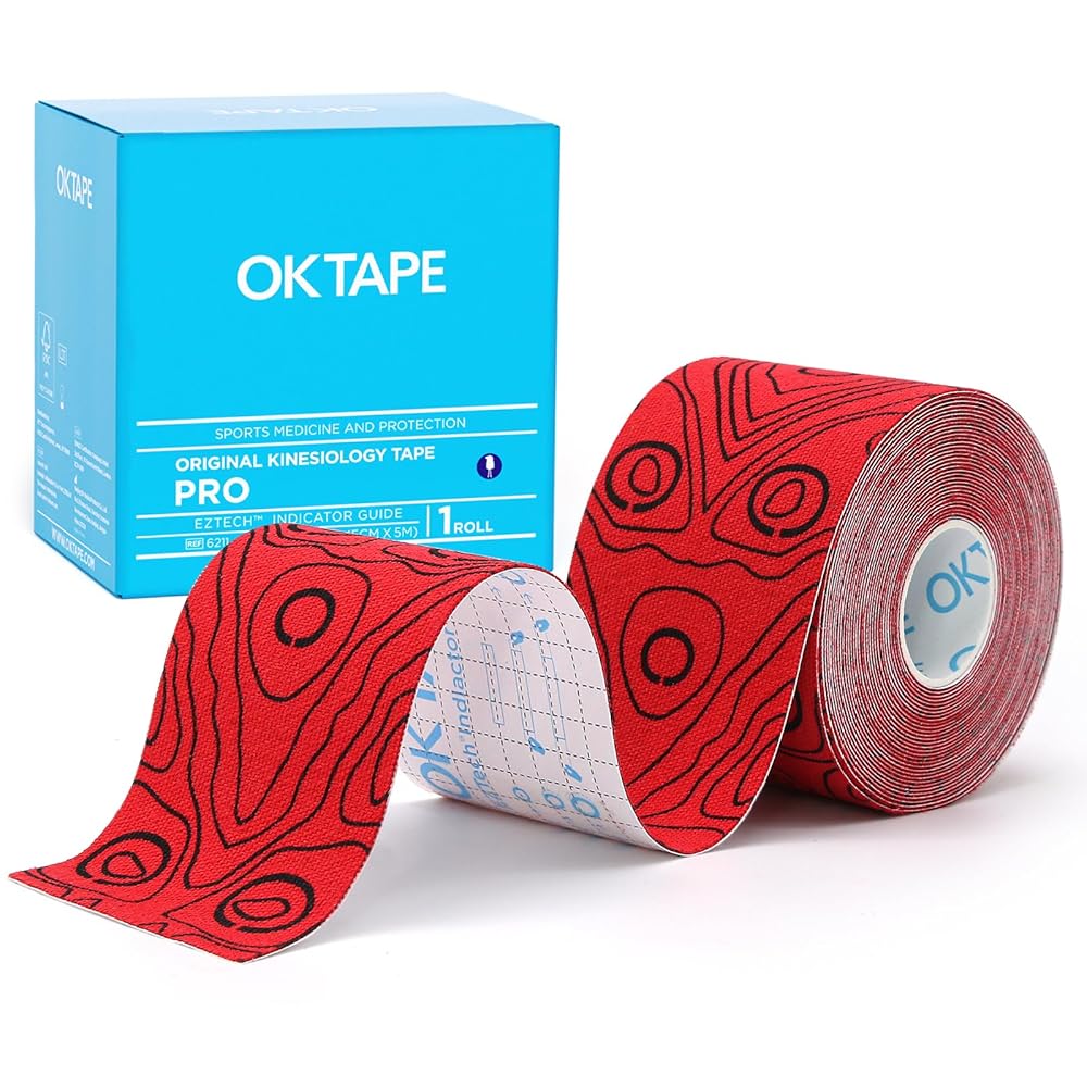 OK TAPE PRO Kinesiology Tape, 2inch x Long Roll 16ft Free Cut Tape, Elastic Athletic Tape Therapeutic Latex Free, Red+Black