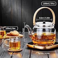 Vista 2 de Juego de teteras de cristal, 37 onzas/37.2 fl oz, hervidor de té de vidrio con 4 tazas de té de doble pared, tetera con infusor para té suelto, apto
