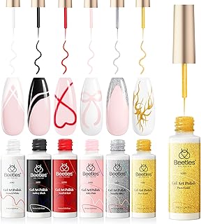 beetles Gel liner nail Polish 6 Pcs Black White Red Gold Silver Glitters Colors Paint Swirl Nail Art Polish Set