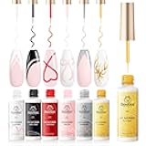 beetles Gel liner nail Polish 6 Pcs Black White Red Gold Silver Glitters Colors Paint Swirl Nail Art Polish Set