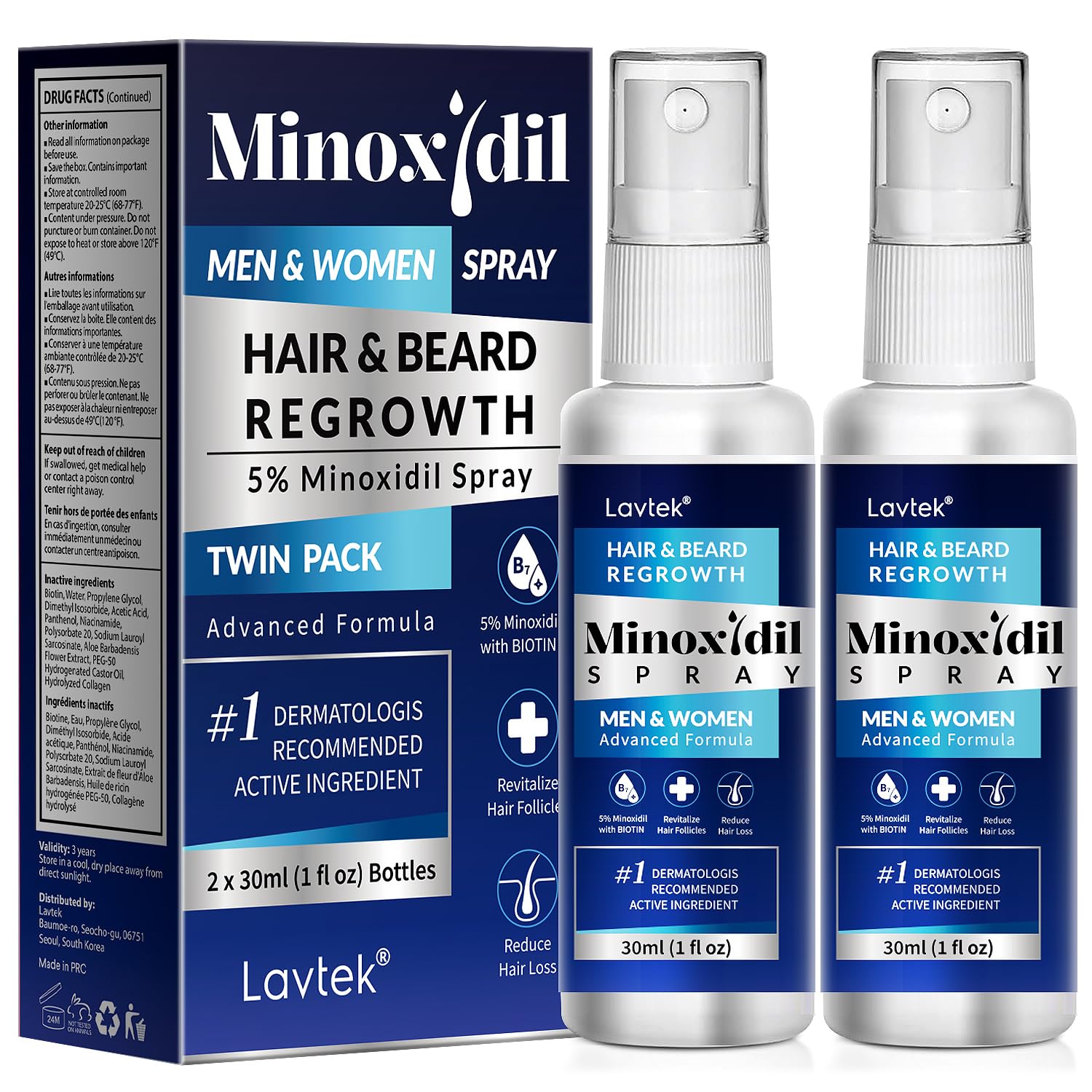 5% Minoxidil for Men Hair, Minoxidil for Women Hair Growth, Minoxidil Spray for Men and Women, Minoxidil 5 Percent Hair Regrowth Treatment 2PCS.