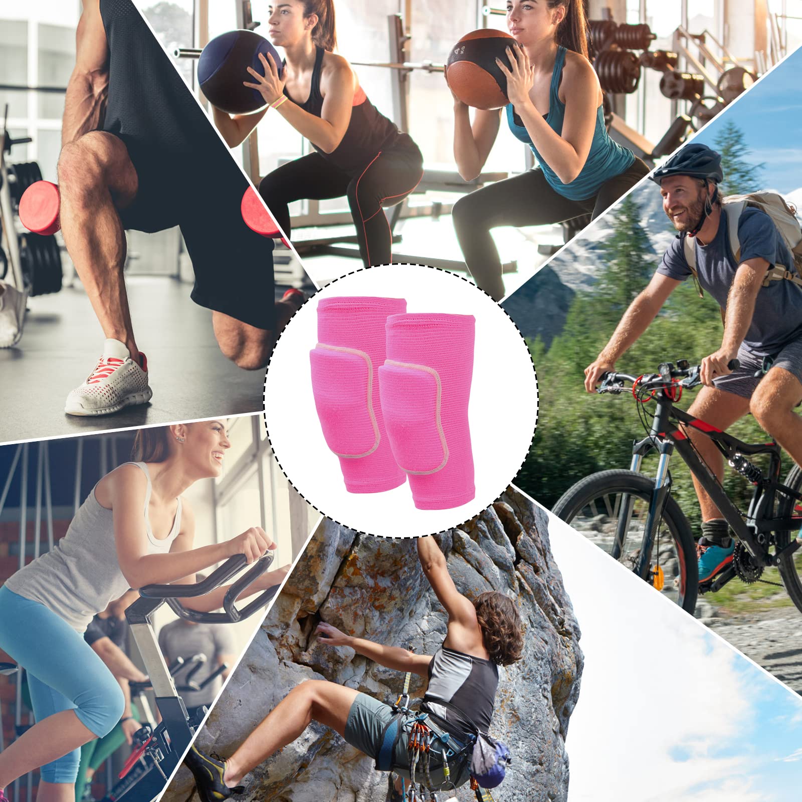 Genouillère Protection, Genouillère Sport Eponge, Protège Genou Anti-collision, Elastique Genouillère, Support Soutien Genou, Genouillère Adult pour Volleyball Danse Snowboard Courir (Rosa)