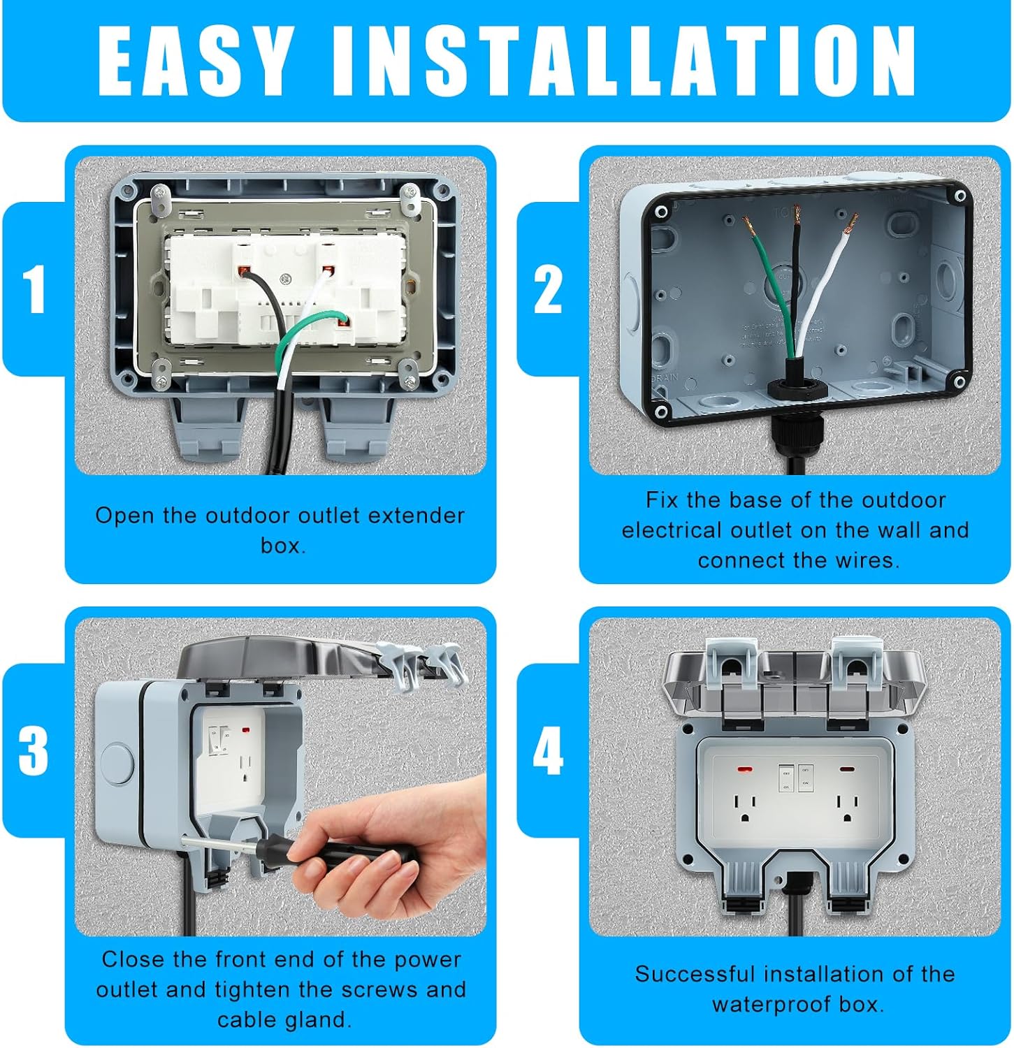 Zhushan Outdoor Power Outlet Box with 32.8FT Extension Cord, NEMA 5-15R, IP66 Waterproof, Lockable Cover, LED Indicator & On/Off Switch - Double Plug Socket for Garden, Yard, Patio, Sports Fields