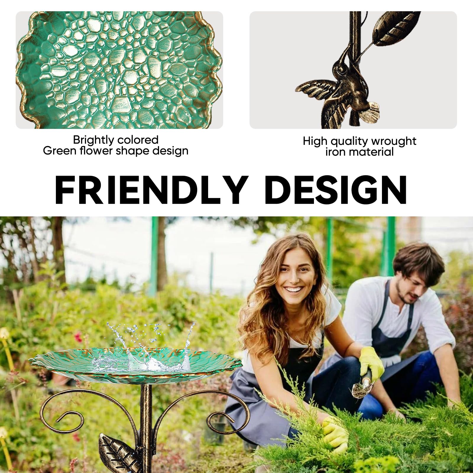 Pajaros Exterior De Gran Tamaño, Con Una Base Robusta De Cinco Patas, Bebedero Para Pájaros De Estilo Retro De Metal De 78 Cm, Resistente Al Frío, Bebedero Vertical Para Jardín