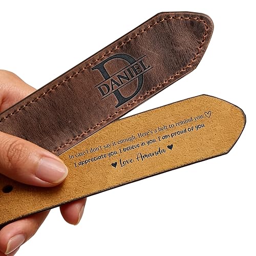 Custom Valentine Belts Leather Mens Gift Unique, Tan Dress Belt