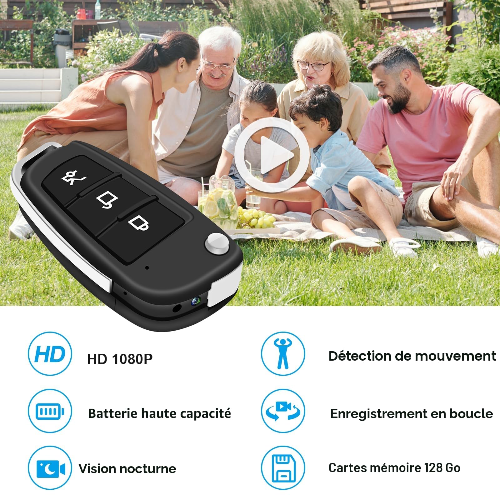 Caméra Espion,Mini Camera Espion sans Fil,HD 1080P Portable Keychainavec Micro Cachée Cam avec Détection de Mouvement/Vision Nocturne | Caméra espion avec batterie intégrée, détection de mouvement, vision nocturne, pour réunions/activités de plein air