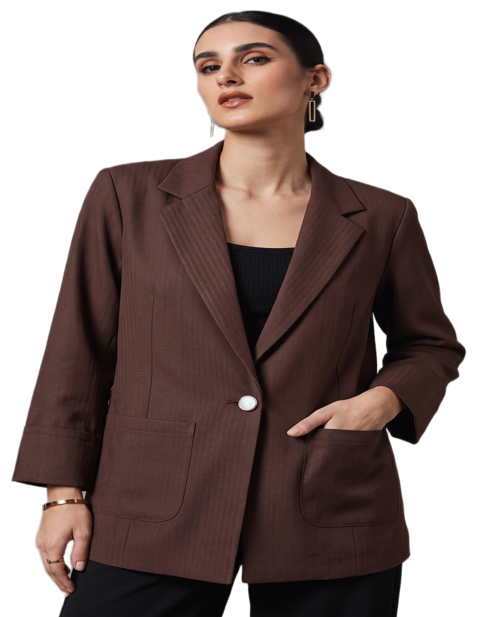 Women's Brown Long Sleeve Business Blazer Jacket-picture-30
