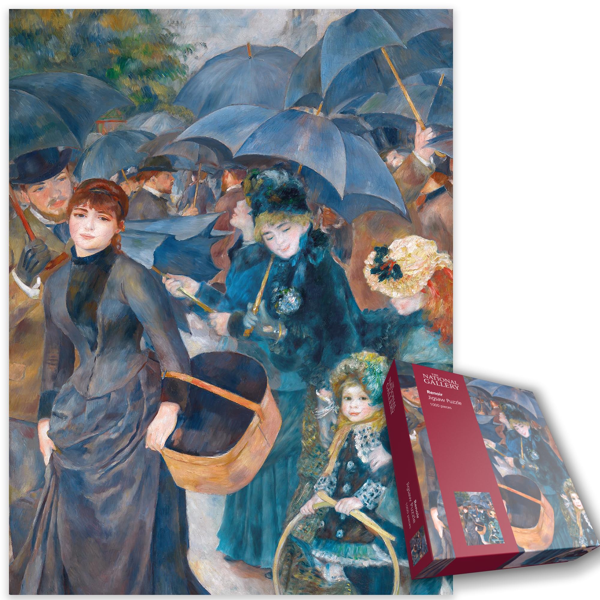The Umbrellas 1000 Piece Jigsaw Puzzle – Renoir Artwork from The National Gallery Collection, Parisian Streets Scene, Eco-Friendly Packaging, 66 x 50cm