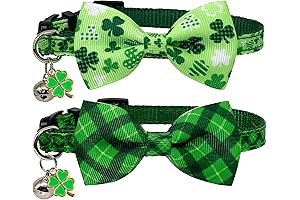 2 Pcs St. Patricks Day Cat Collar Breakaway with Bow Tie & Bells