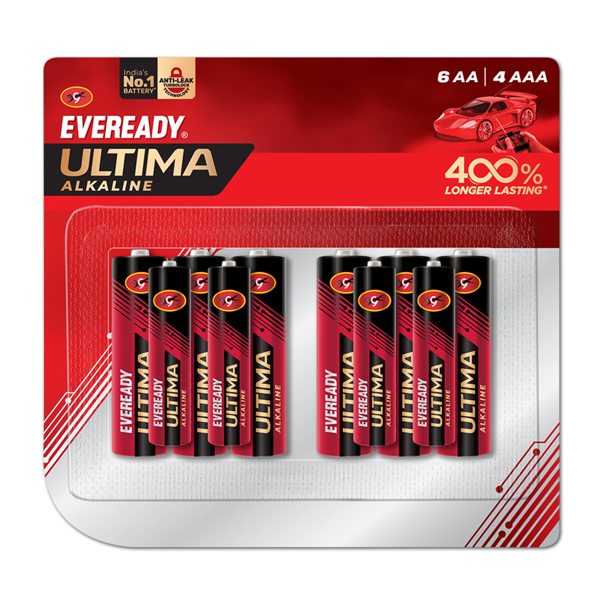 Eveready Ultima Alkaline AAA Pack of 4 + AA Pack of 6 Battery, 800% Longer Lasting, Anti-Leak Turbolock Technology, Eco-Friendly Batteries for Ultra High Drain Devices & Toys-image-35