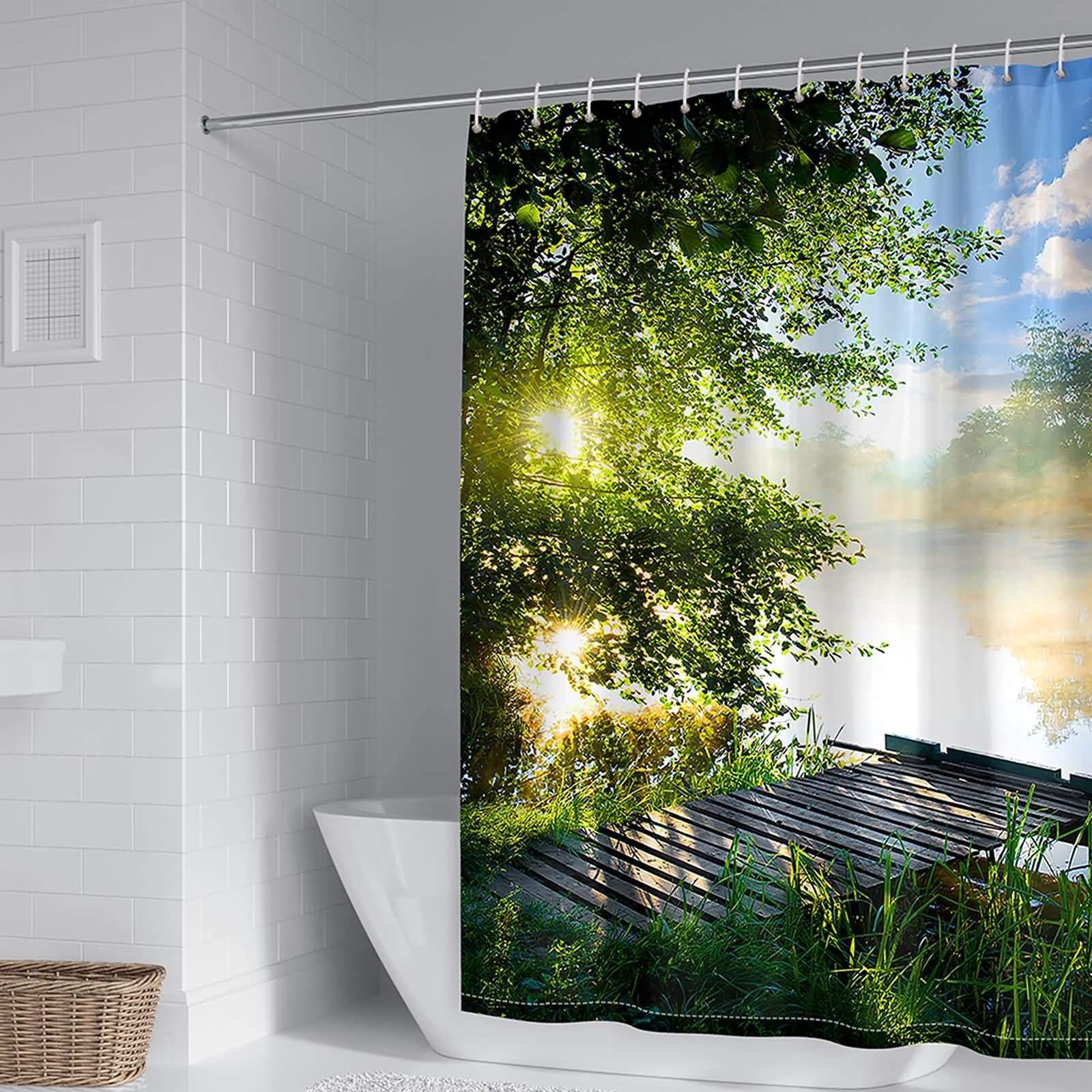 Rideau de douche en polyester de qualité supérieure motif paysage vert 180x200