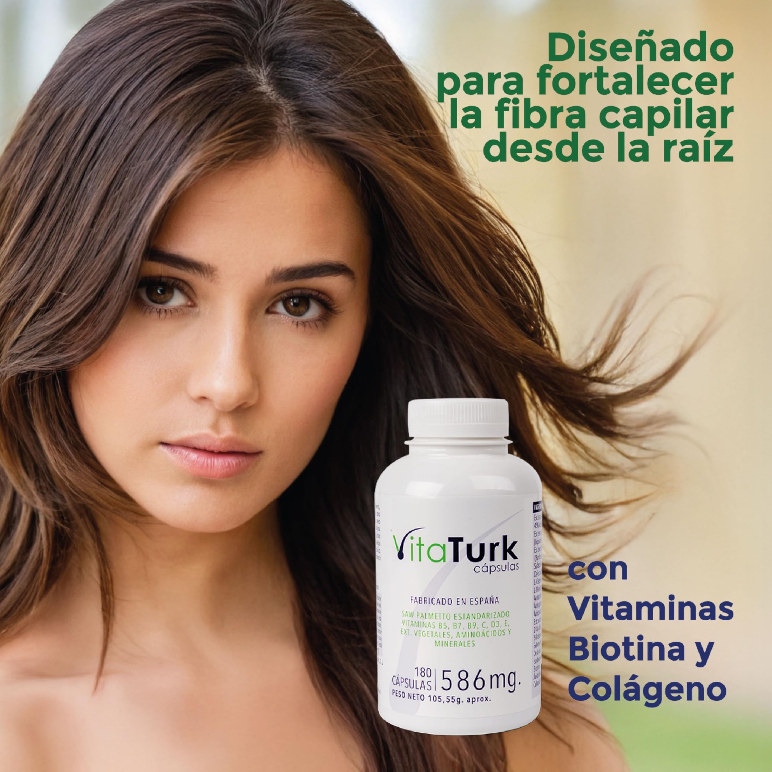 Vitaminas Para el Cabello 180 cápsulas | Frena la Caída del Pelo y Favorece el Crecimiento | Saw Palmetto, Biotina, Zinc | DHT Blocker | Duración 3 meses | Fabricado en España