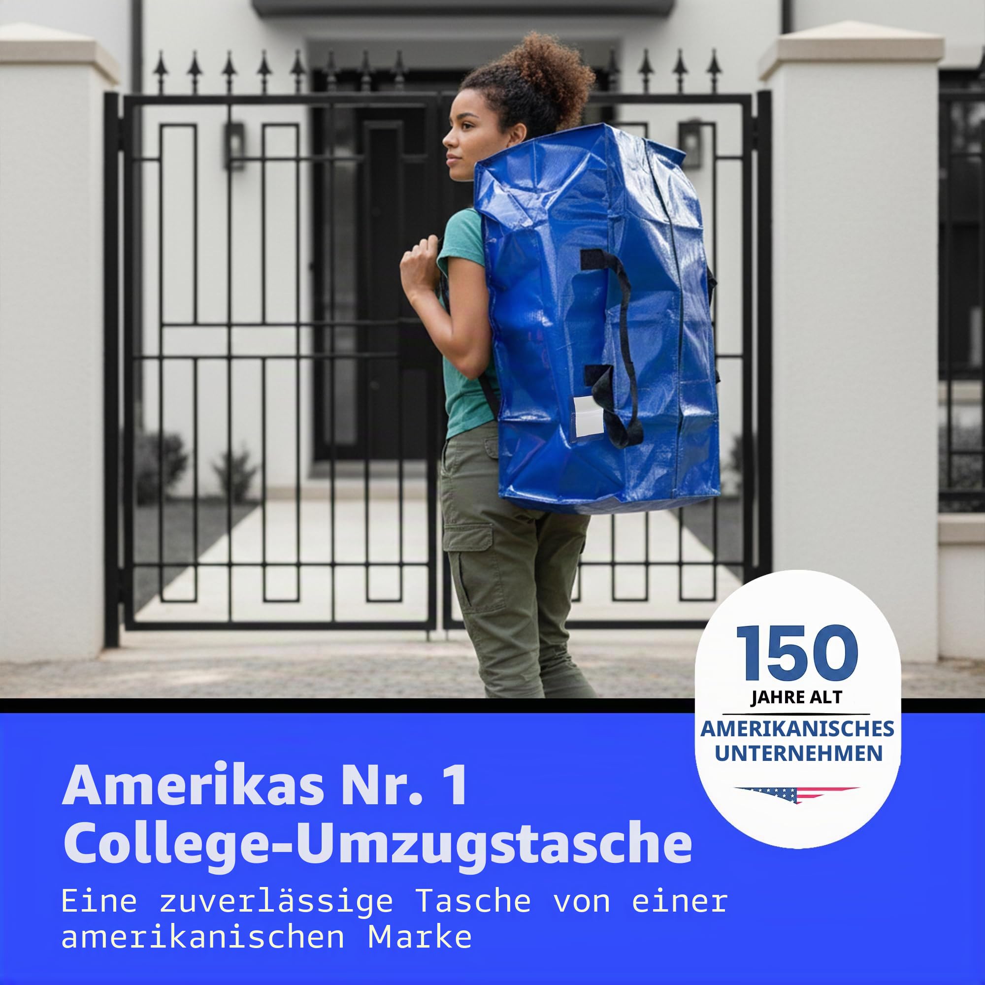 DURASACK Robuste Umzugstasche Aufbewahrungsbehälter Seesack mit Reißverschluss, verstärkte Tragegurte und Rucksackgurte, aus robustem gewebtem Polypropylen, 4er-Pack, Blau