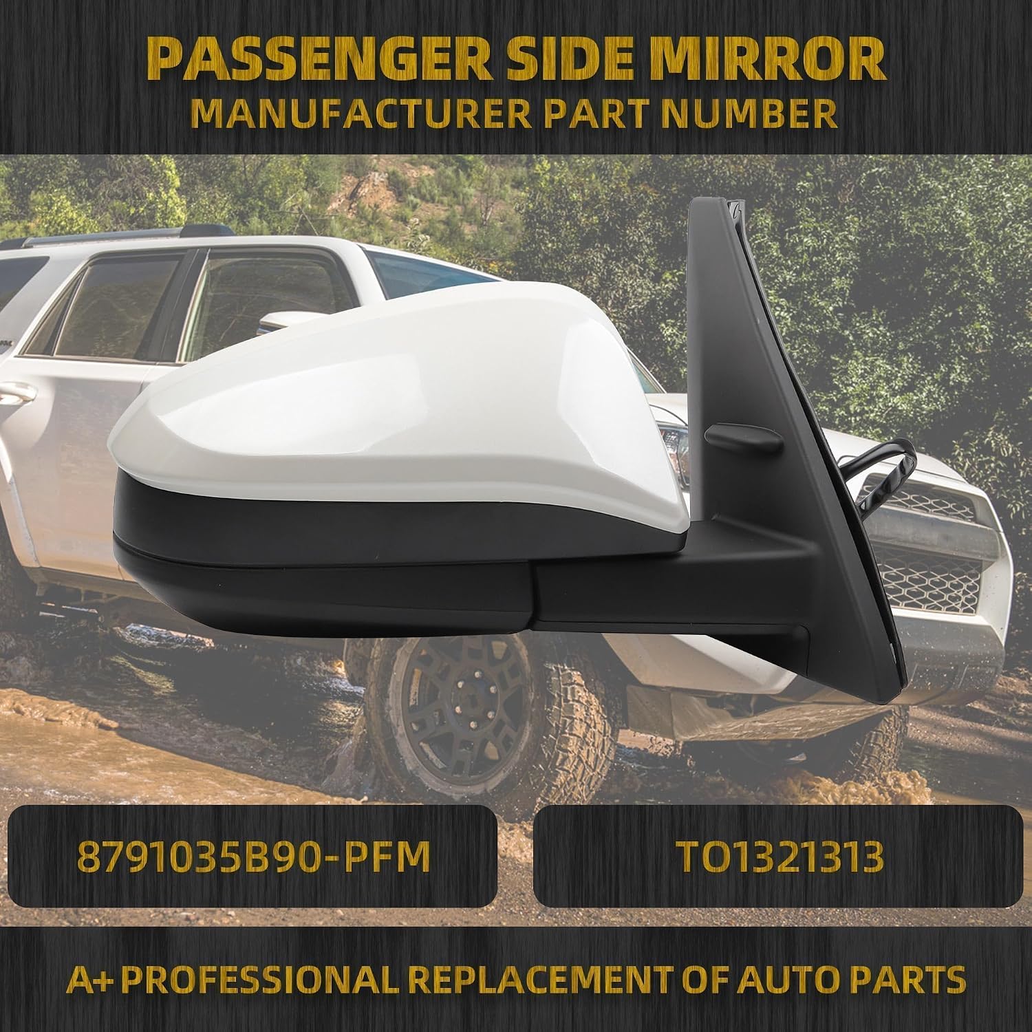 Dasbecan Right Passenger Side Mirror White Compatible with 2014-2022 Toyota 4Runner Heated Power Adjustment Door Door Mirror Assembly 5PINS# 8791035B90-PFM TO1321313