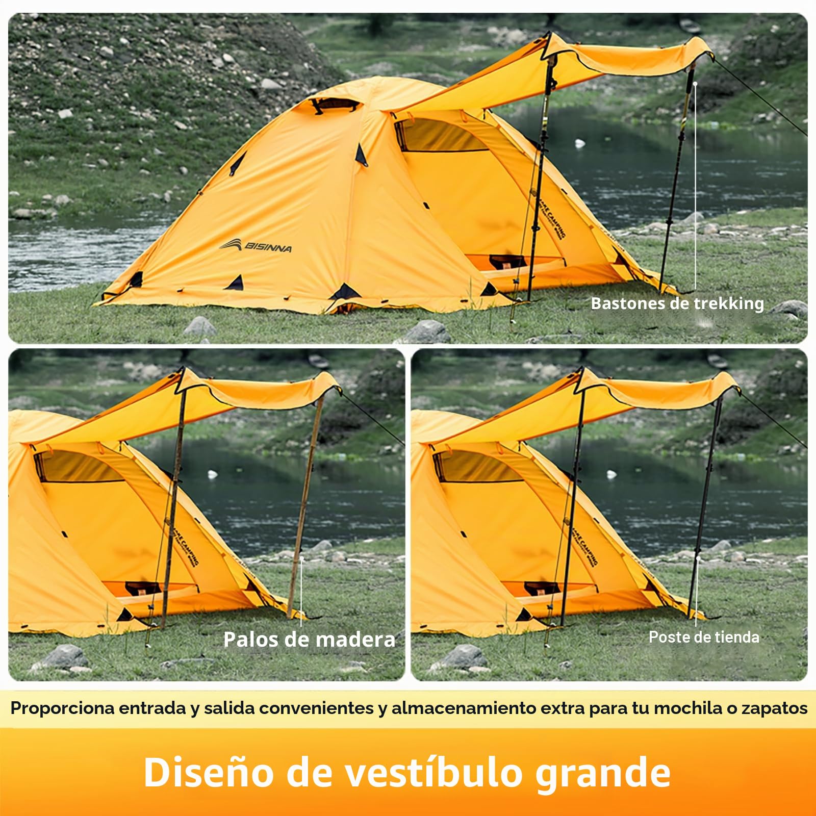 BISINNA Tienda de campaña para 4 Estaciones para mochileros, Tiendas de campaña de Invierno para 2 Personas, Tiendas de campaña Ligeras para Clima frío, Impermeable, Doble Capa, para Todas Las