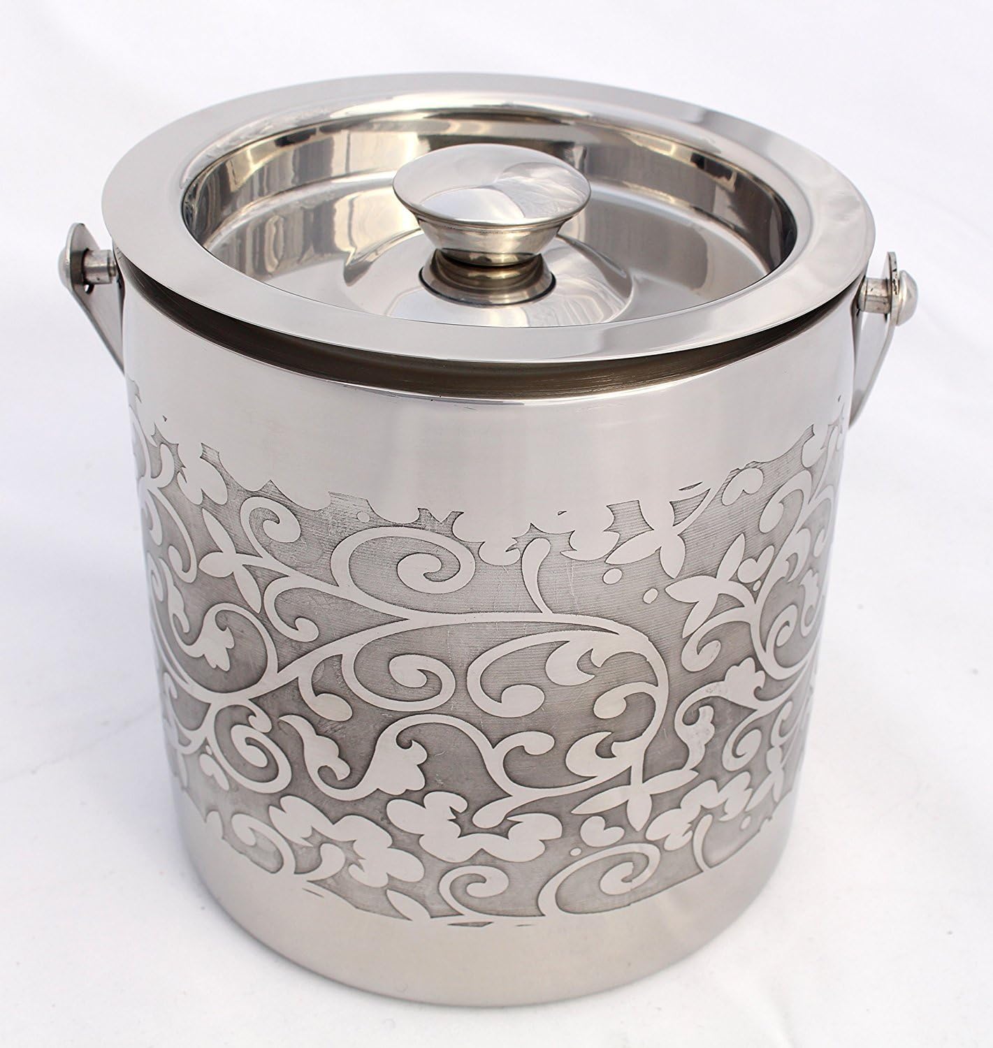 Stainless Steel Double Walled Ice Bucket Etching Flower finish