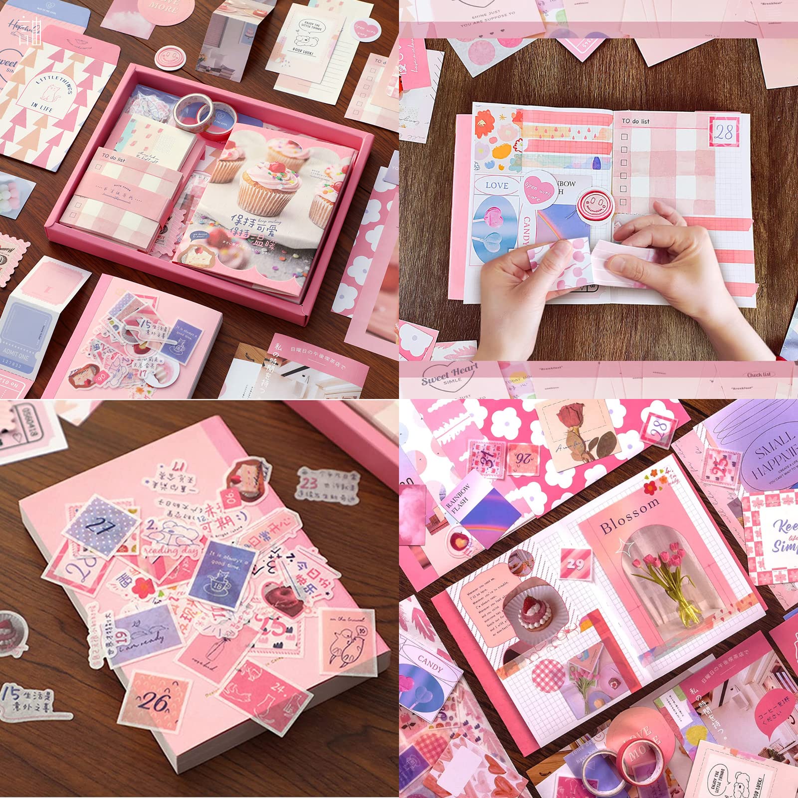 The AutoStory Floral Scrapbooking Bundle A6 Junk Journal Aesthetic Decals Art Craft Pages Washi Tape DIY Stationery Set Planner Decor Keepsake Present for Teens Girls (My Sweetheart, Pink) 3