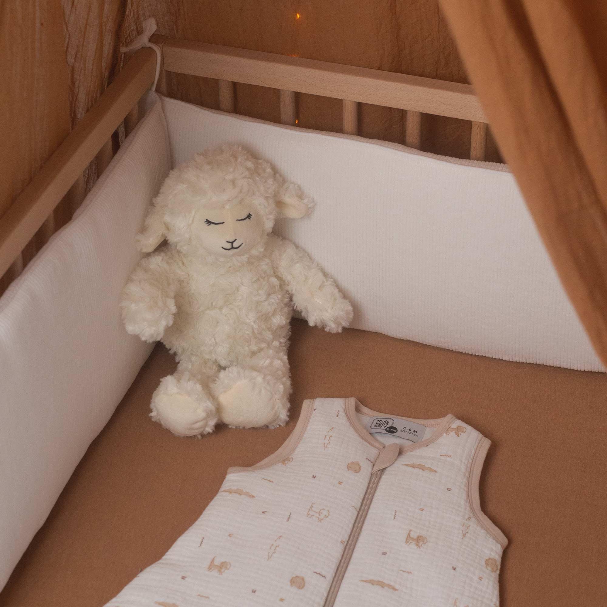 Tres Kilos Sept – Saco de Dormir para bebé Nacimiento, Gasa 100% algodón, diseño Sabana – Blanco – Bordado Arena – Mixto – Apertura con Cremallera