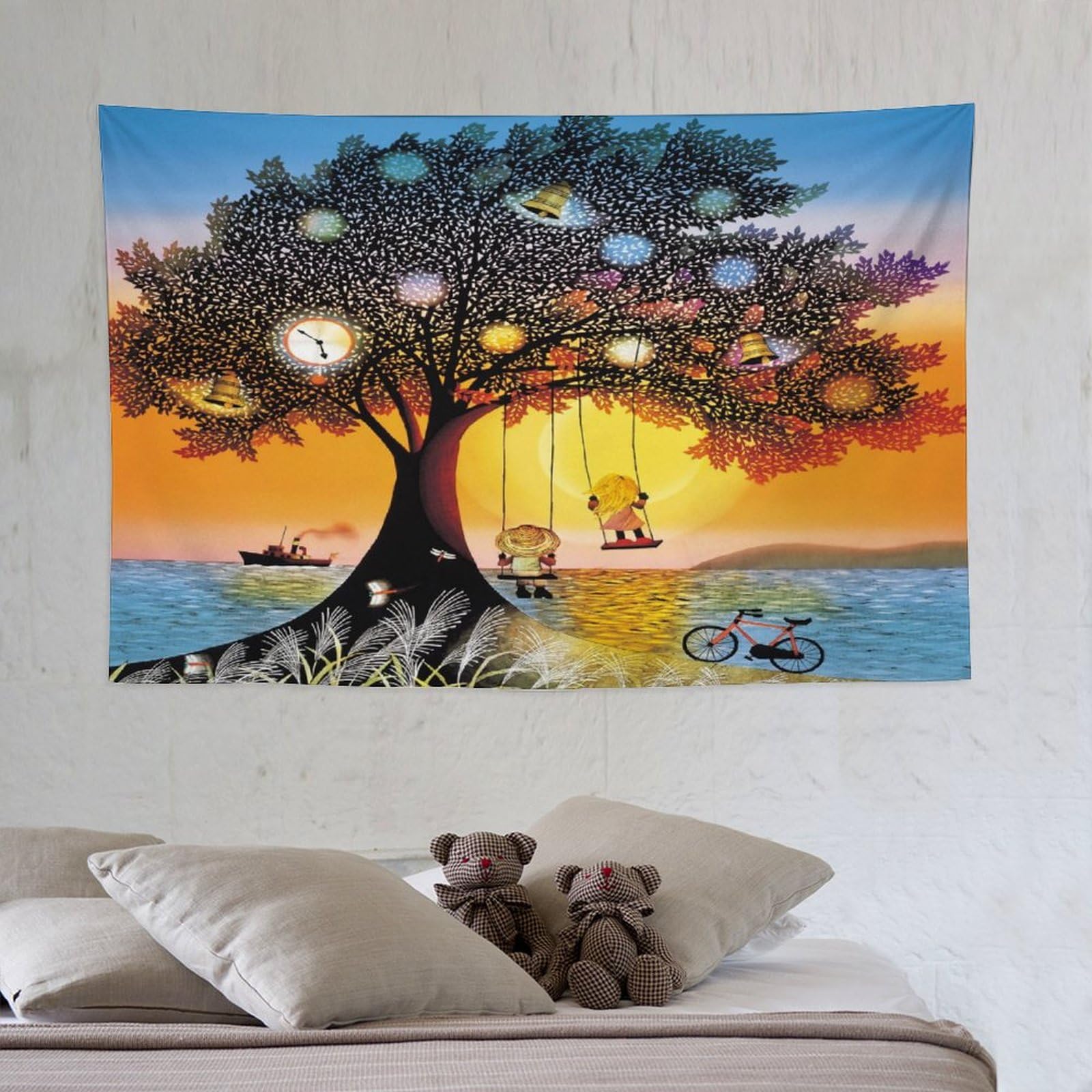 Amazon.co.jp: 藤城清治 夕日のブランコ タペストリー 毛布 インテリア