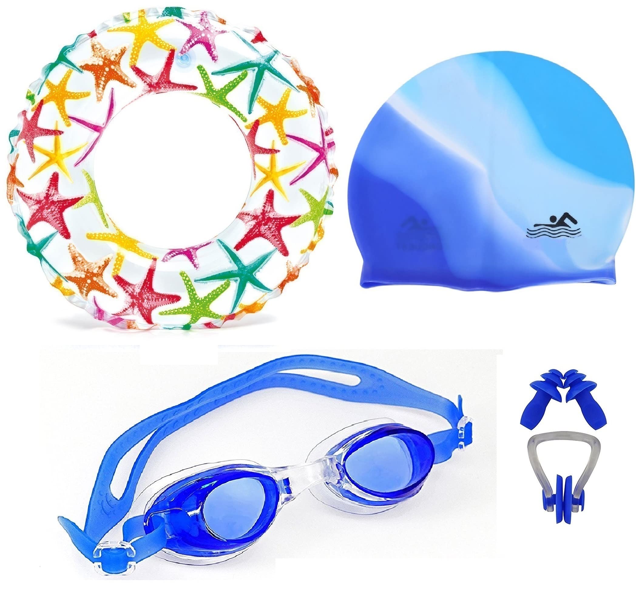 THE MORNING PLAY Swimming Kit Silicone Swimming Cap for kids | 100% Silicone Swimming Goggles for kids Nose-plug box | Inflatable Swim Ring for Kids (6To10 Years Kids, BLUE WHITE) (B09W9Y71CJ) Amazon Price History, Amazon Price Tracker