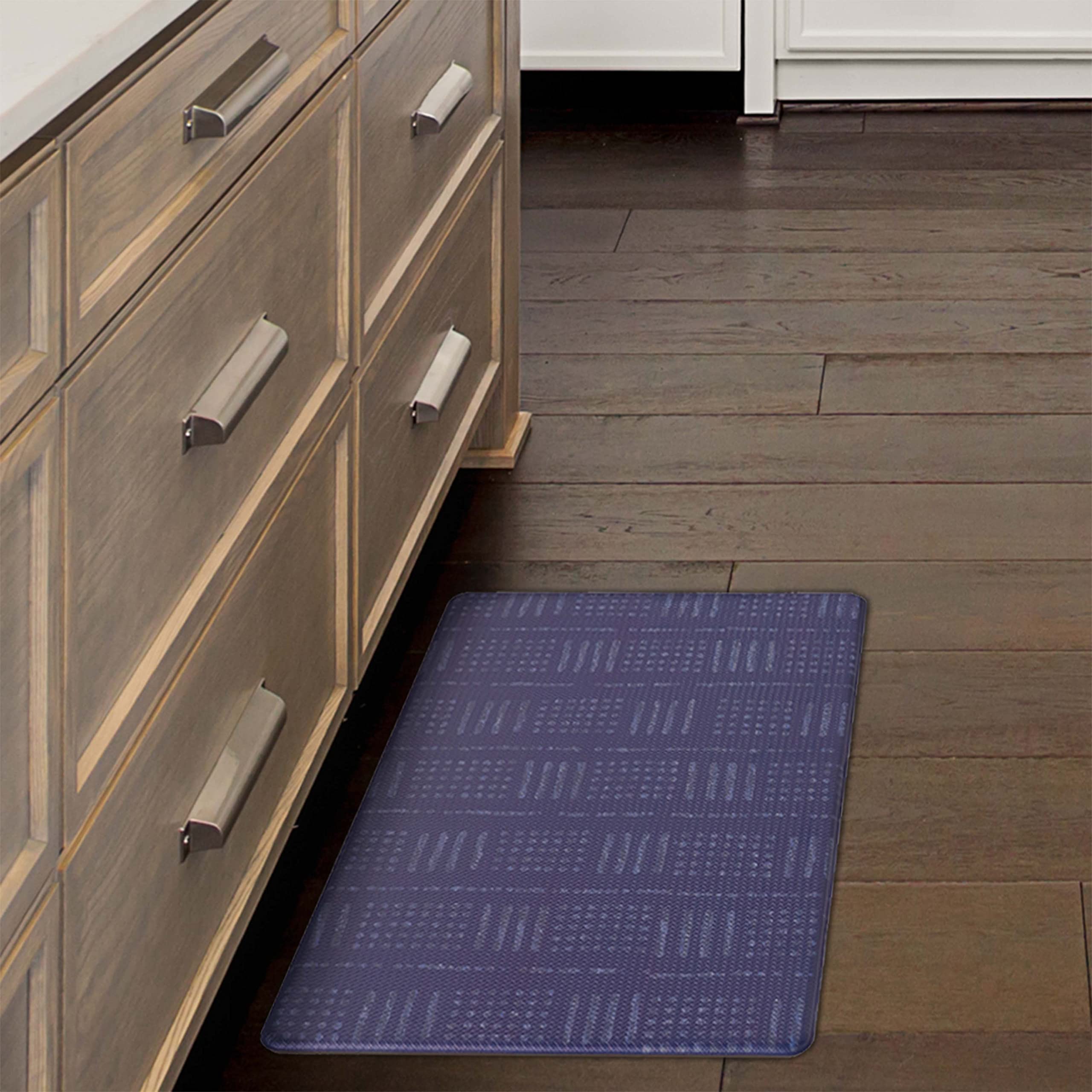 Lucky Brand Printed Wellness Mat - Cushioned Comfort Kitchen Mat - Easy to Clean - Anti-Fatigue & Skid-Resistant - - Measures 12mm Block Print Dash 18" x 30" - Blue
